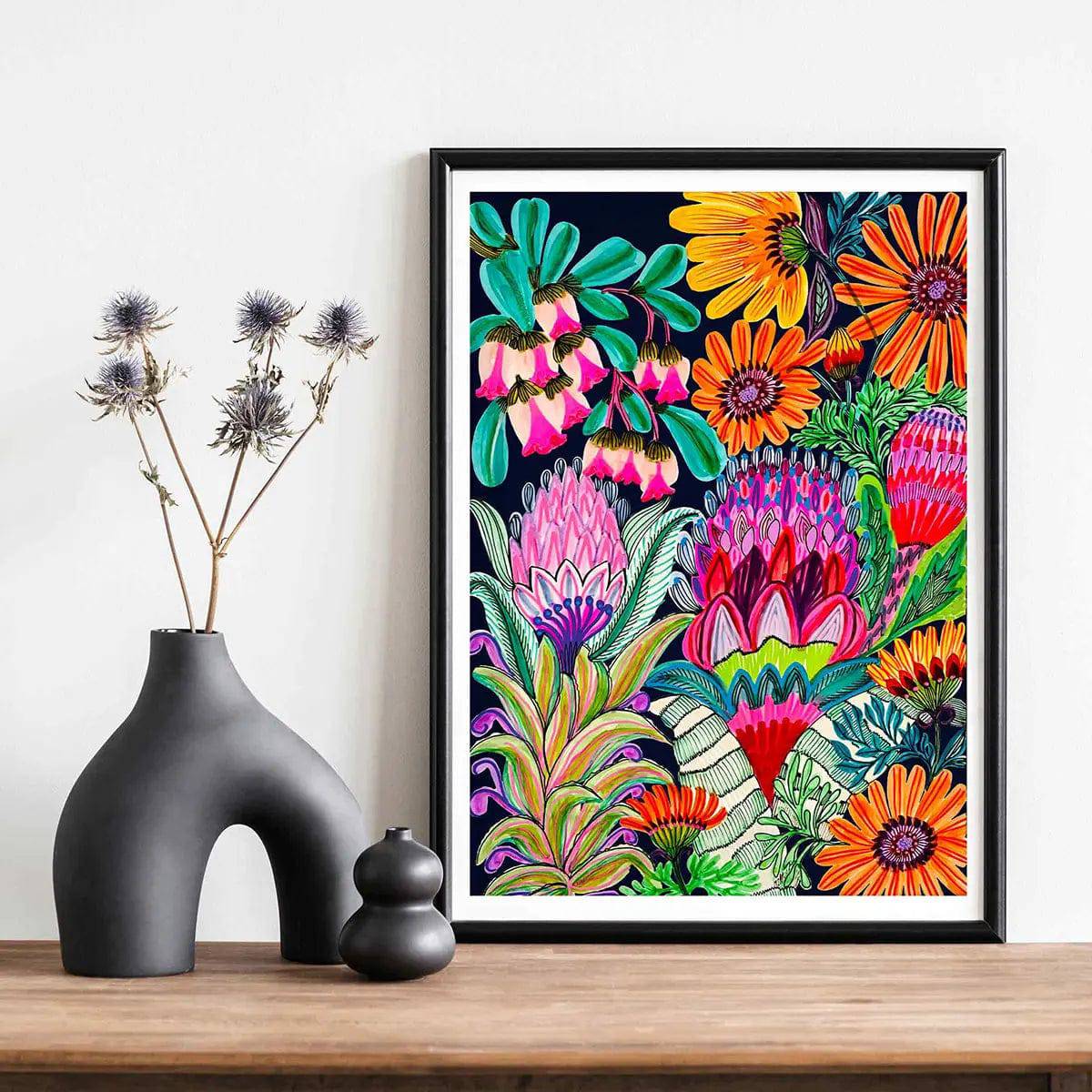 Modern Wall Art Print with Urn Flowers - Elegant Home Decor for Living Room, Bedroom & Office
