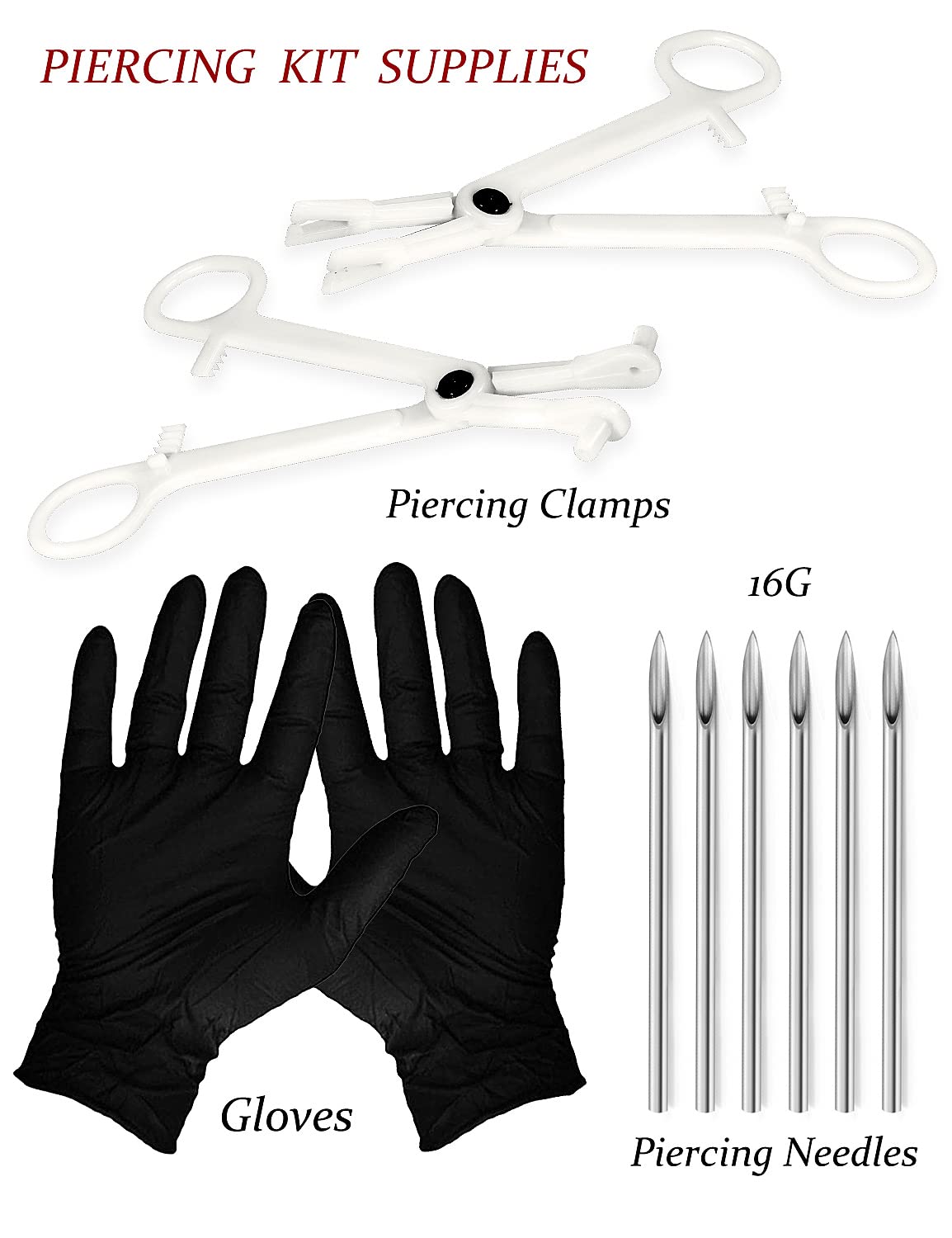 Vsnnsns 16G Surgical Steel Professional Ear Piercing Kit with Needles & Clamp - Safe for Cartilage, Tragus, Helix, Conch, Lobe Piercing - Hypoallergenic Silver Jewelry - Perfect for Home Use, DIY Piercing, and Professional Studios