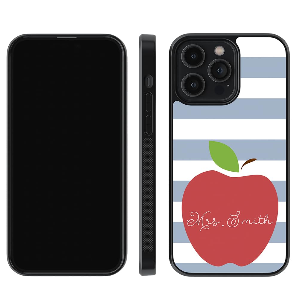 Custom Apple Teacher Appreciation Gift - Personalized Black Rubber Phone Case for iPhone 16/15/14/13/12 Pro Max & Plus Models - Durable Protection Case for Educators, School Staff - Perfect Teacher's Day Gift, End of Year Present & Back to School Accessory