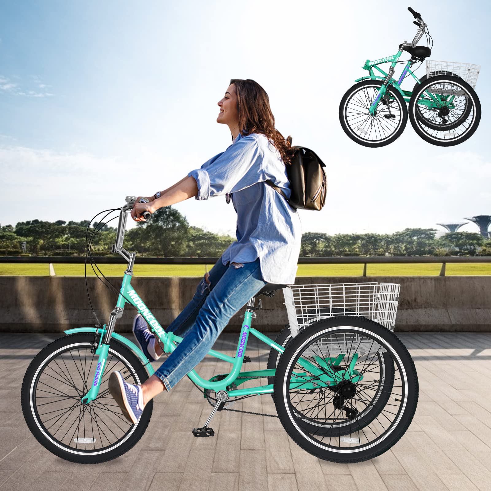 Adult Folding Tricycle 20/24/26 Inch - 7 Speed Foldable Cruiser Bike with Large Basket for Adults - Perfect for Shopping, Exercise & Outdoor Recreation | Trike Bike for Seniors & Commuters