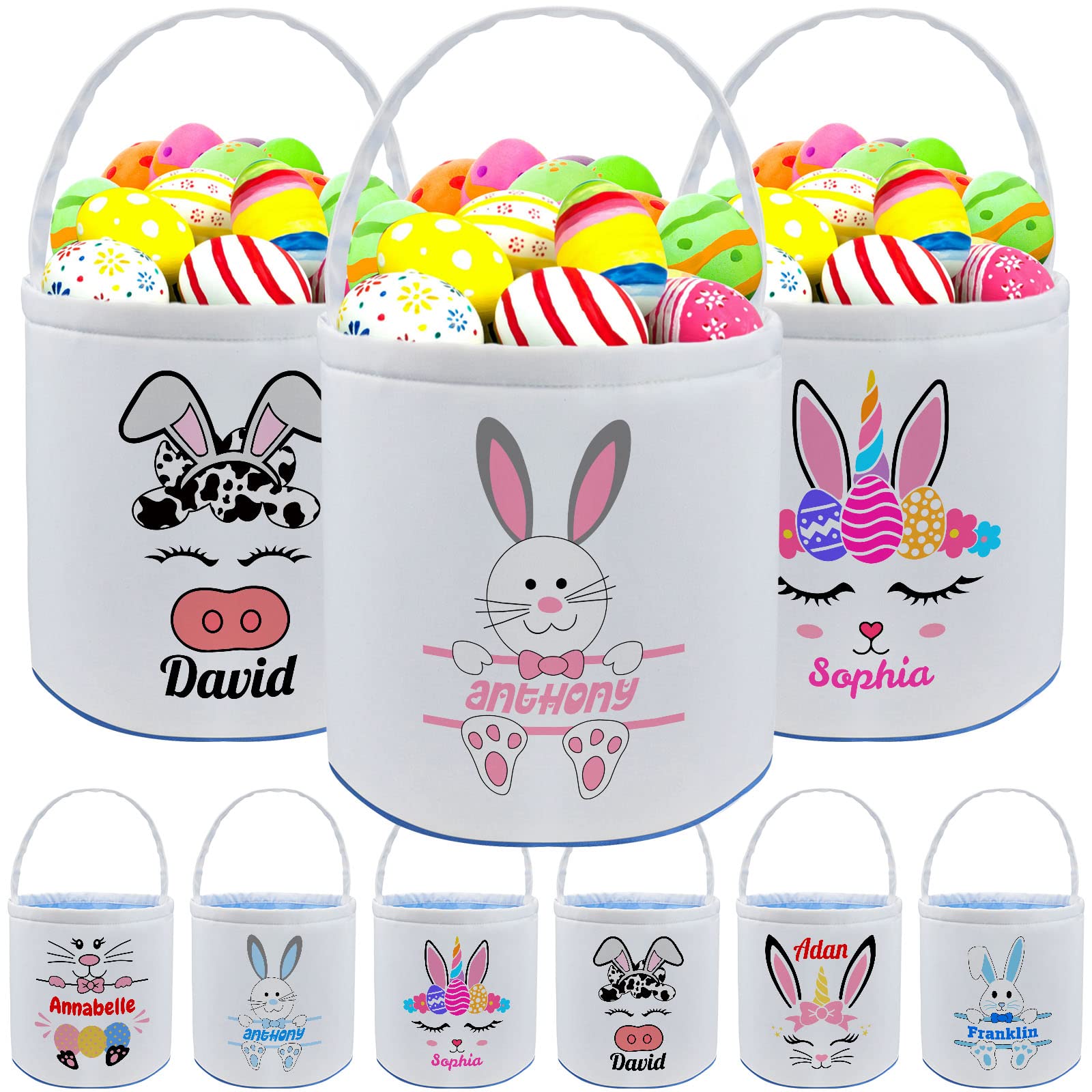 Personalized Easter Basket with Name - Custom Canvas Easter Bunny Bucket Gift for Boys & Girls - Perfect for Easter Egg Hunts, Party Favors & Holiday Decorations