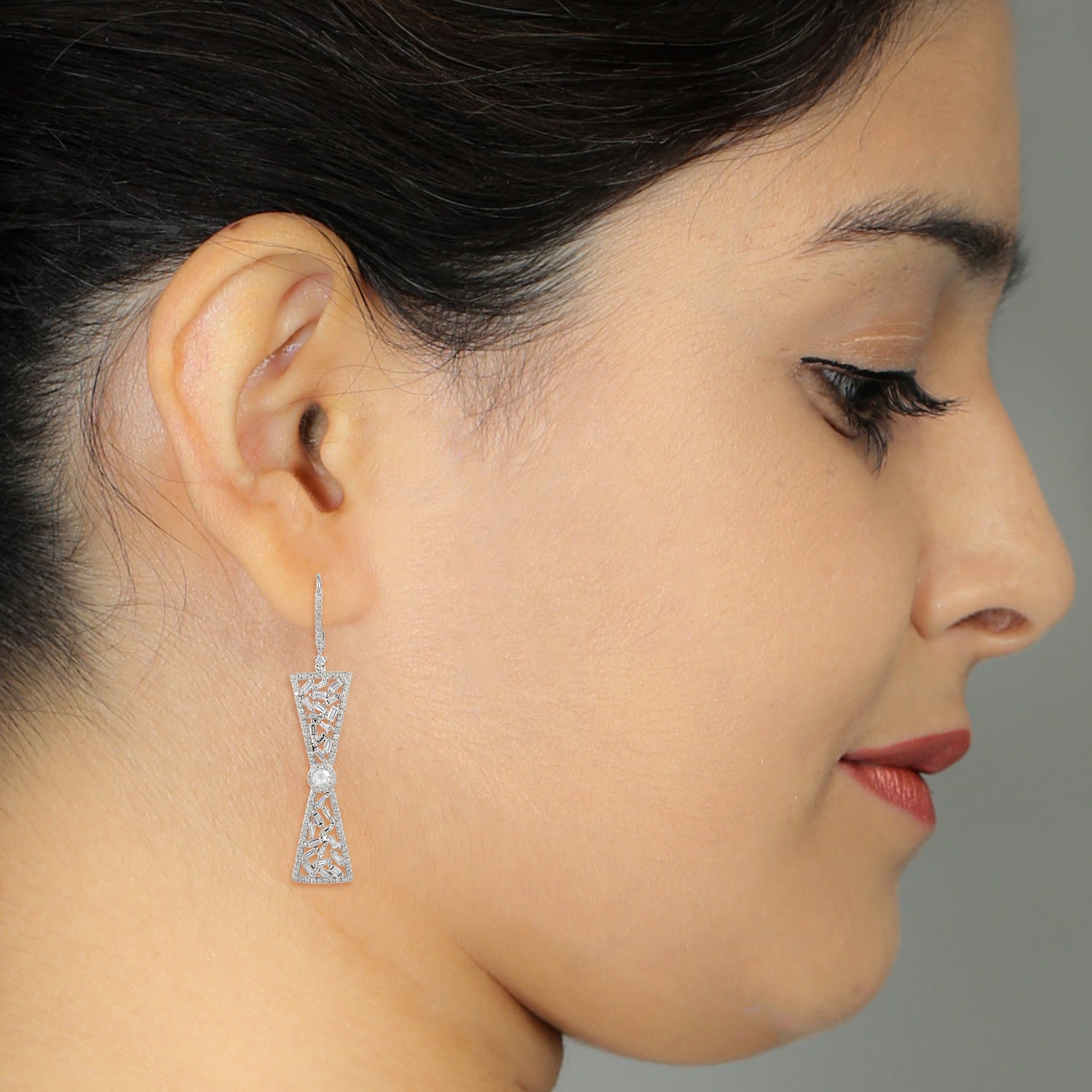 18K White Gold Genuine Baguette Diamond Bow Lever Back Earrings - Perfect for Weddings, Parties & Special Occasions