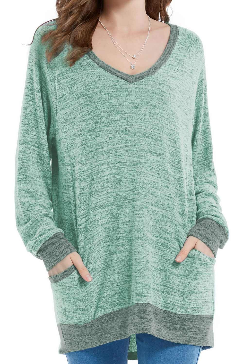 GMTFOUR Women's Color Block Long Sleeve T-Shirt - Soft Casual Round Neck Pocket Blouse, Sweatshirt & Tops for Everyday Wear, Work & Outfits