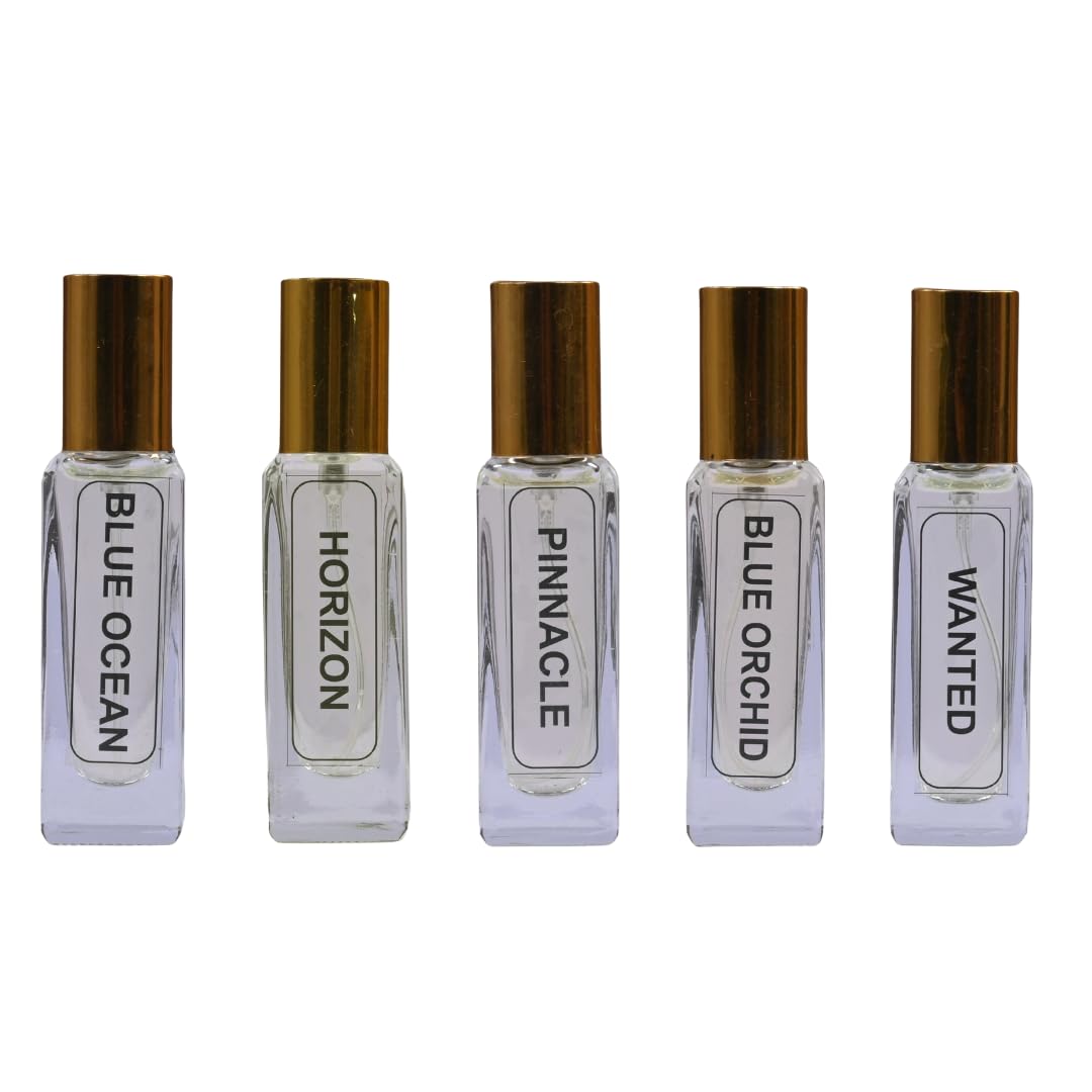 Luxury Eau De Perfume Set for Men - Blue Ocean, Horizon, Pinnacle, Blue Orchid, Wanted | 5 x 20ml (100ml Total) | 35% Concentration Long-Lasting Fragrance Oil | 8 Hour Scent Duration | Perfect for Gifts, Date Nights & Special Occasions