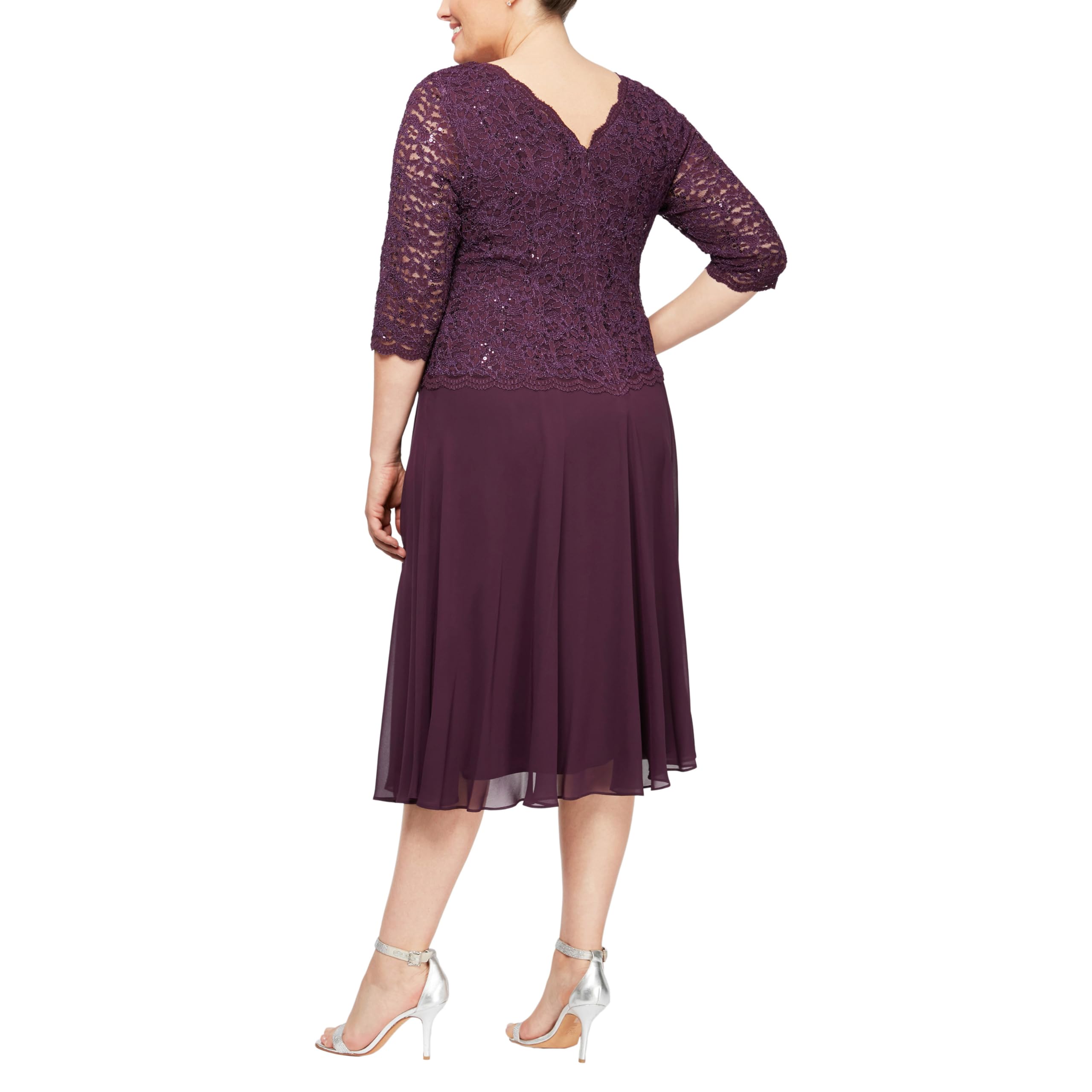 Alex Evenings Women's Plus Size Tea Length Lace Mock Dress - Elegant Formal Wear for Weddings, Parties & Special Occasions