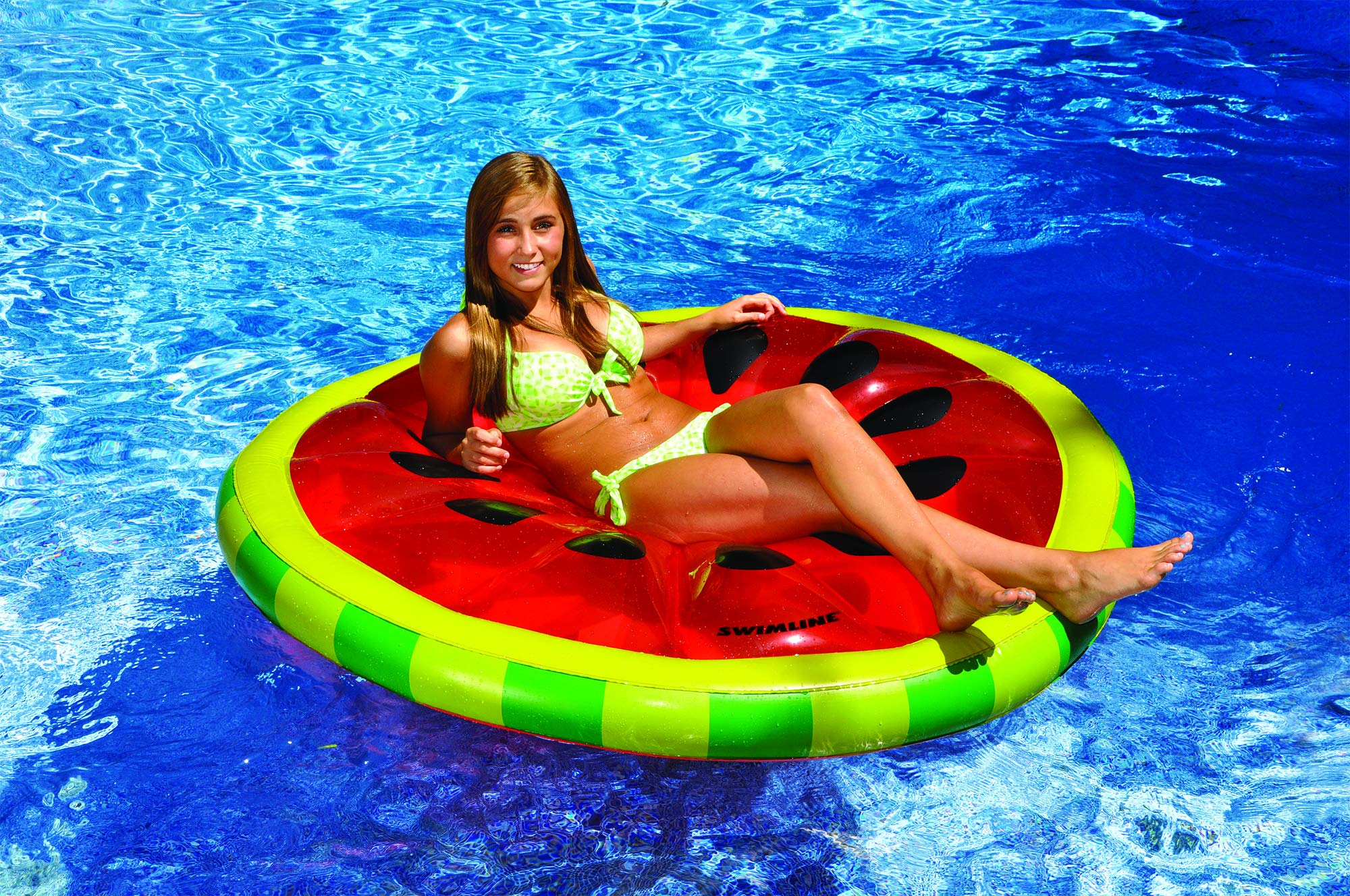 Swimline Watermelon Slice Floating Pool Island - 60-Inch Inflatable Pool Float for Adults & Kids - Fun Summer Pool Party Accessory (Red/Green)