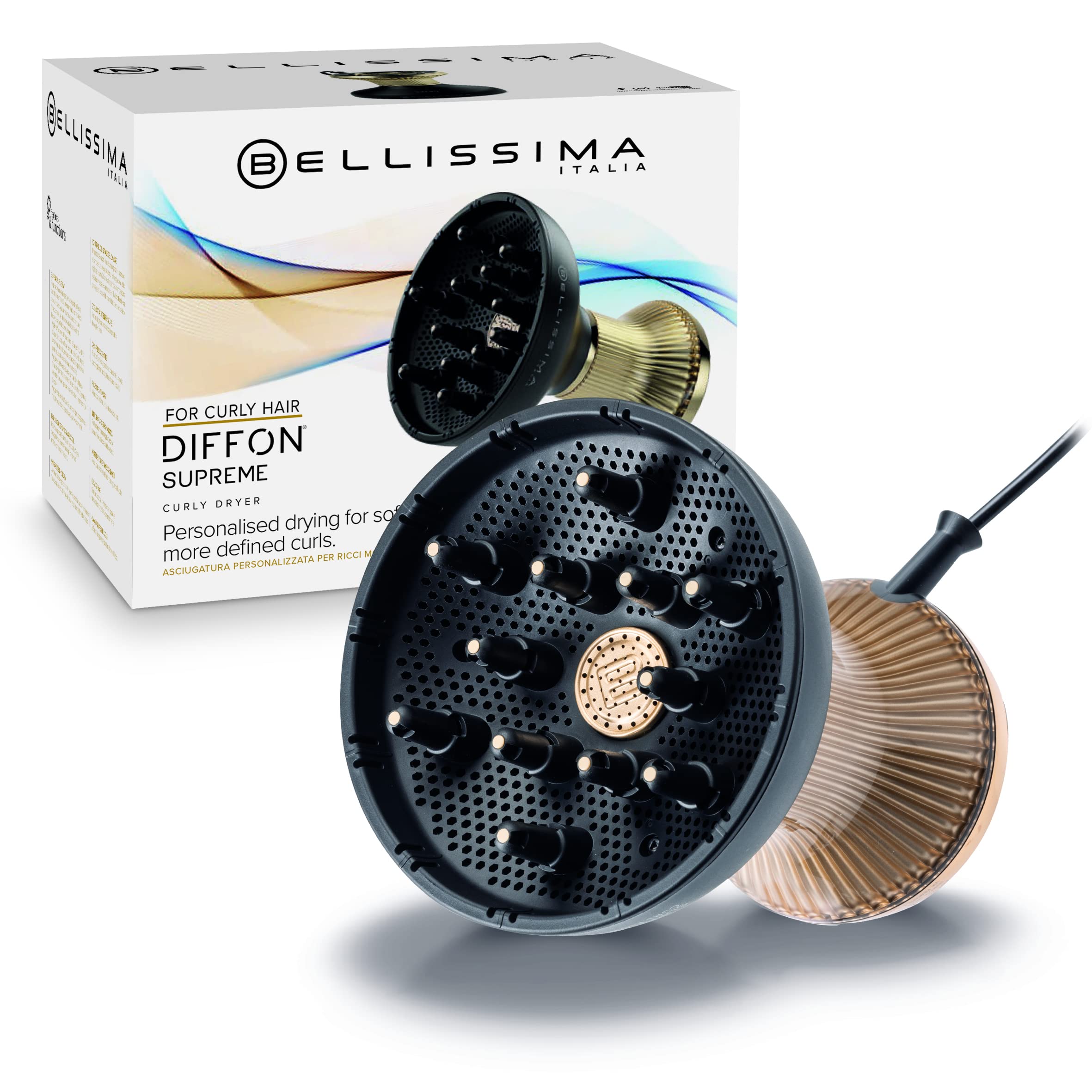 Diffon Supreme Hair Diffuser & Curly Hair Dryer Attachment - XL Quick Dry Diffuser with Cool Shot Button & Anti-Frizz Technology for Natural Curls - Perfect for Home Salon & Professional Styling