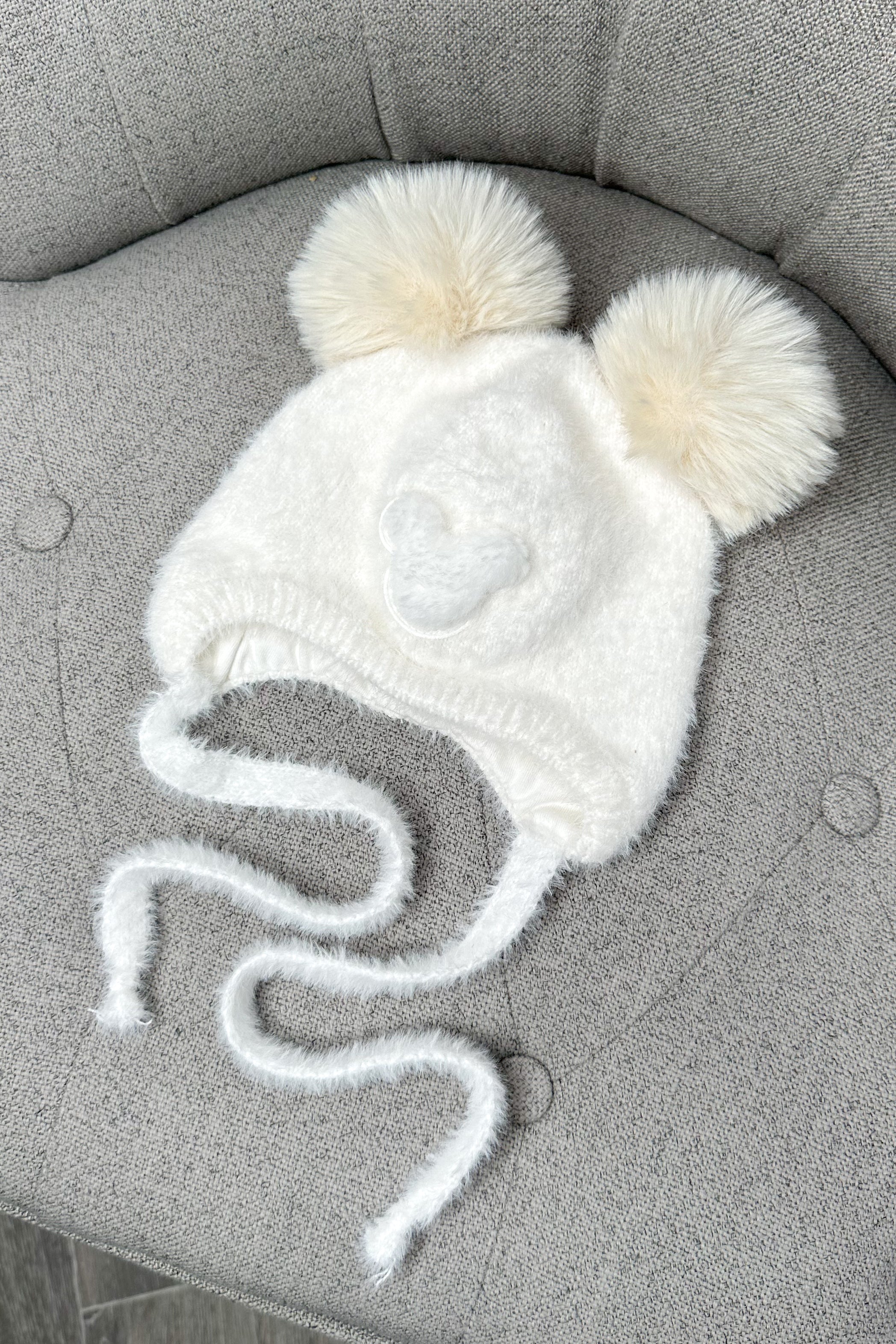 Soft Ivory Cashmere Bear Pom Pom Hat - Cozy Winter Beanie for Women & Girls - Perfect for Cold Weather, Outdoor Activities & Fashion Accessories