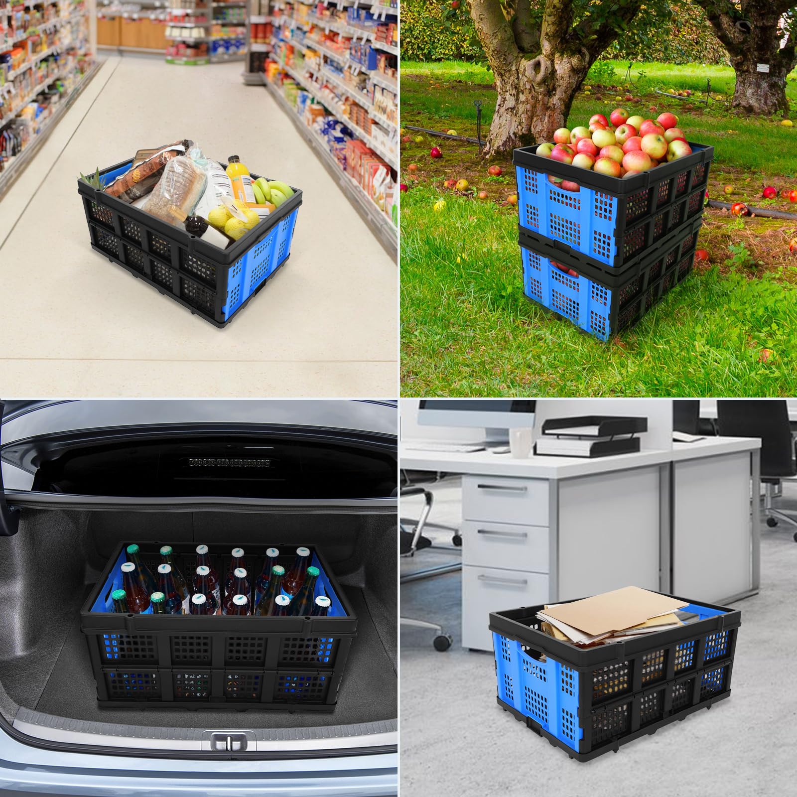 FAHKNS 60L Collapsible Storage Bins - Heavy Duty Foldable Milk Crates for Home, Office & Outdoor Organization - Large Capacity Utility Containers for Bathroom, Warehouse, Garden & Toys Storage - Perfect for Space Saving & Clutter Control