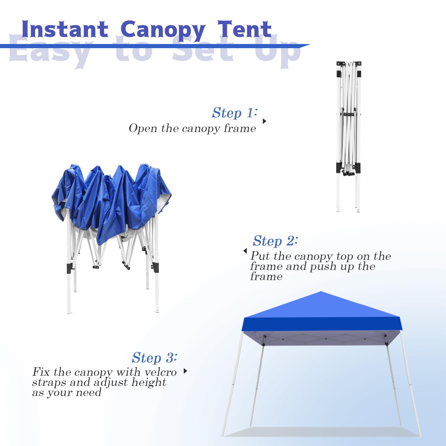 10x10 FT Pop Up Canopy Tent with Slant Legs & Carrying Bag - Portable Outdoor Instant Shelter for Patio, Garden, Beach, Camping & Events - Waterproof 8x8 FT Canopy Cover (Blue) - Perfect for Picnics, Tailgating & Outdoor Parties