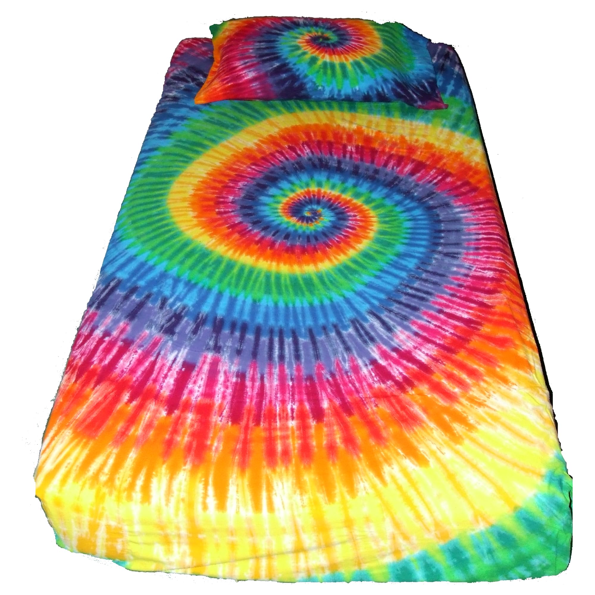 12 Color Rainbow Tie Dye Bedding Sheet Set - Soft & Breathable Cotton Twin Size (Fitted Sheet, Flat Sheet, 2 Pillowcases) for Kids, Teens & Dorm Rooms - Vibrant Bohemian Style Bedroom Decor