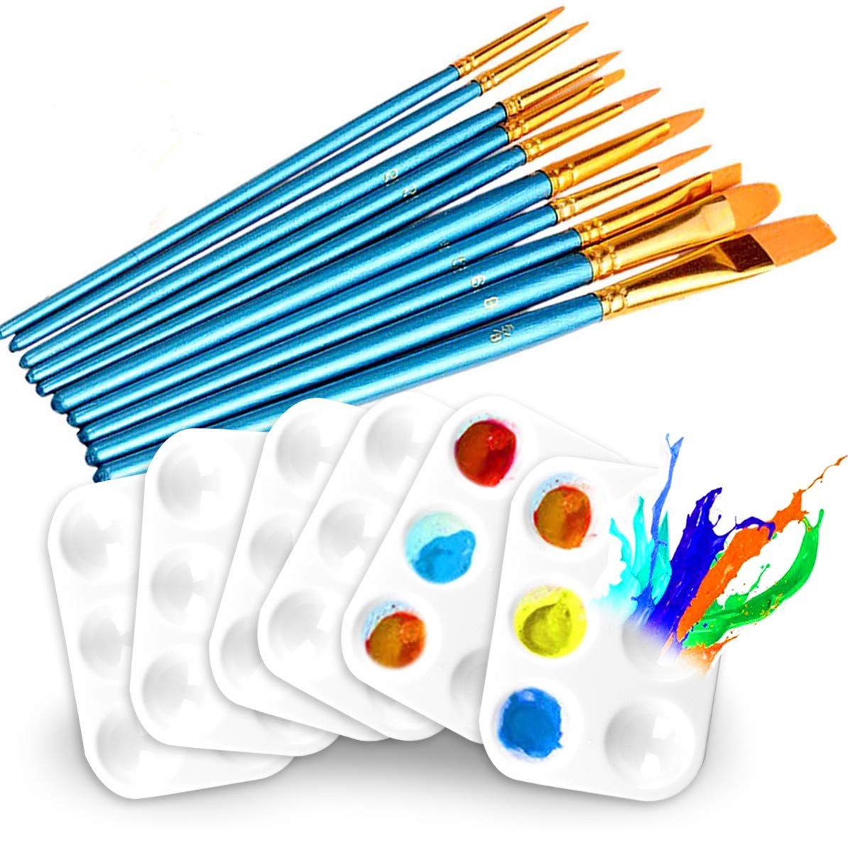 10Pcs Paint Brushes with 10Pcs Paint Palettes - Professional & Kids Art Supplies for Watercolor, Acrylic, Oil Painting - Perfect for DIY Crafts, School Projects & Home Decor