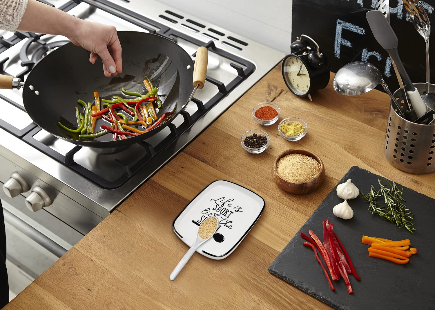 Funny Life is Short Lick the Spoon Ceramic Spoon Rest for Stove Top, Modern Farmhouse Kitchen Cute Decor, Perfect for Cooking and Baking on Kitchen Counter