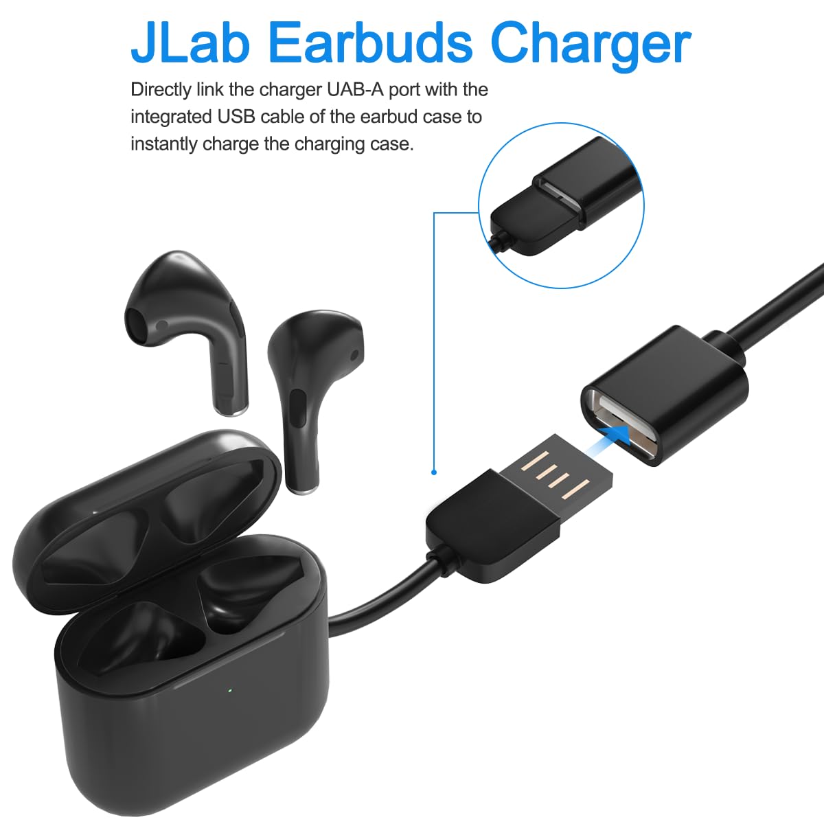 JLab Go Air Pop/Sport & Epic Air Sport ANC USB Wall Charger - Fast Charging Cable for JBuds Air, Sport, Executive, Pro, Play Gaming & ANC Wireless Earbuds Case - Perfect for Travel, Home & Office Use