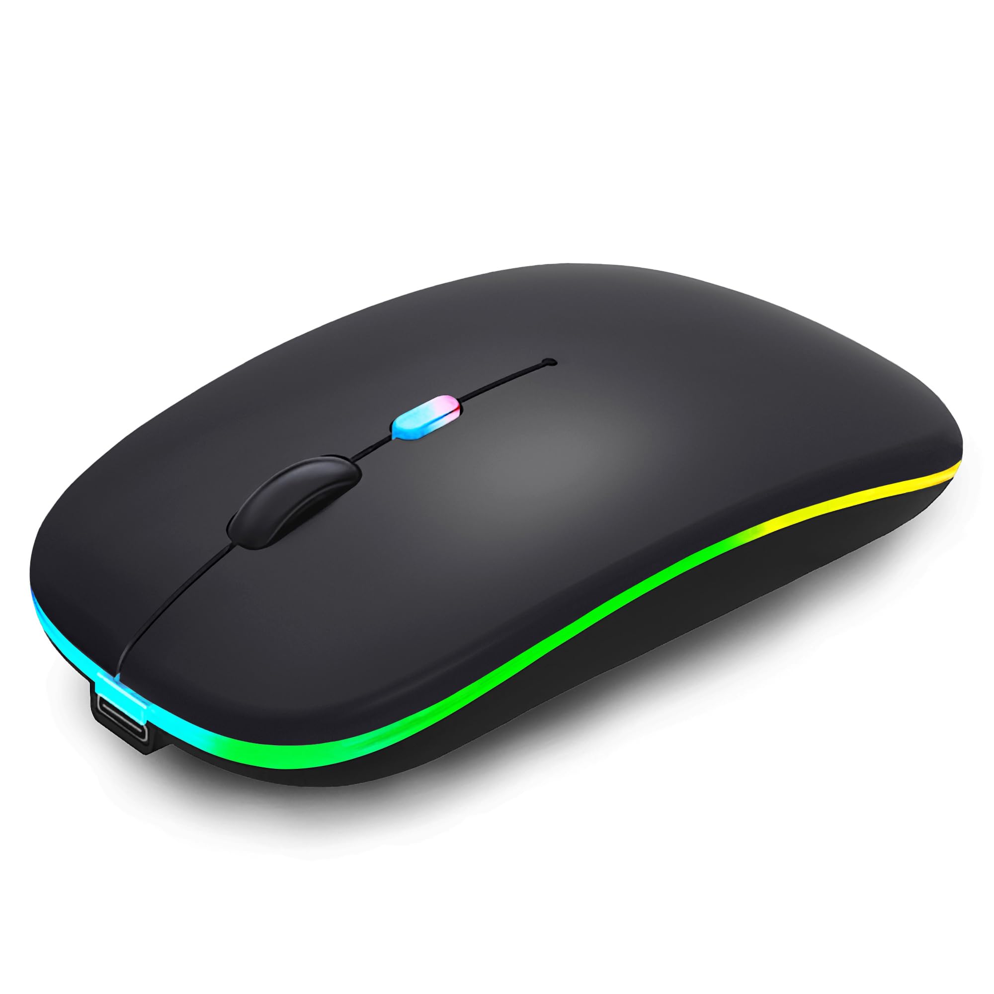 Wireless Bluetooth Mouse Rechargeable Slim Silent LED Mouse with Bluetooth 5.2 & 2.4GHz USB Receiver - Dual Mode Computer Mouse for Laptop, iPad, Tablet, MacBook - Perfect for Office, Home & Travel (Black)