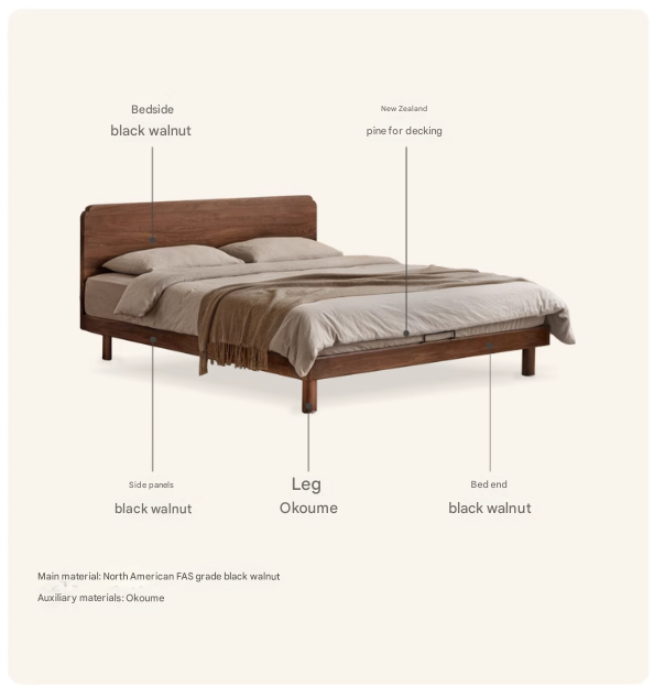 Premium Solid Oak & North American Black Walnut Wood Bed Frame - Handcrafted Luxury Bed for Master Bedroom, Guest Room & Modern Farmhouse Decor