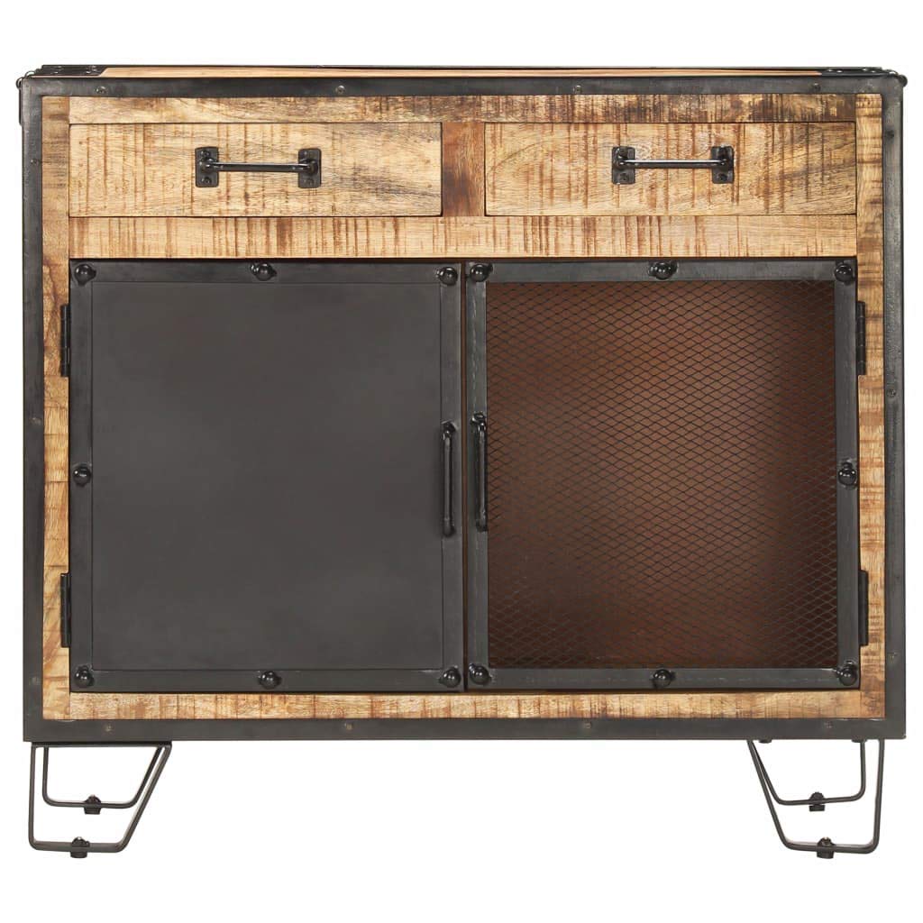 Industrial Wooden Storage Cabinet - Solid Mango Wood Sideboard Buffet for Kitchen, Dining & Living Room - 31.5x12.2x28 Inches - Perfect for Home Organization & Rustic Decor