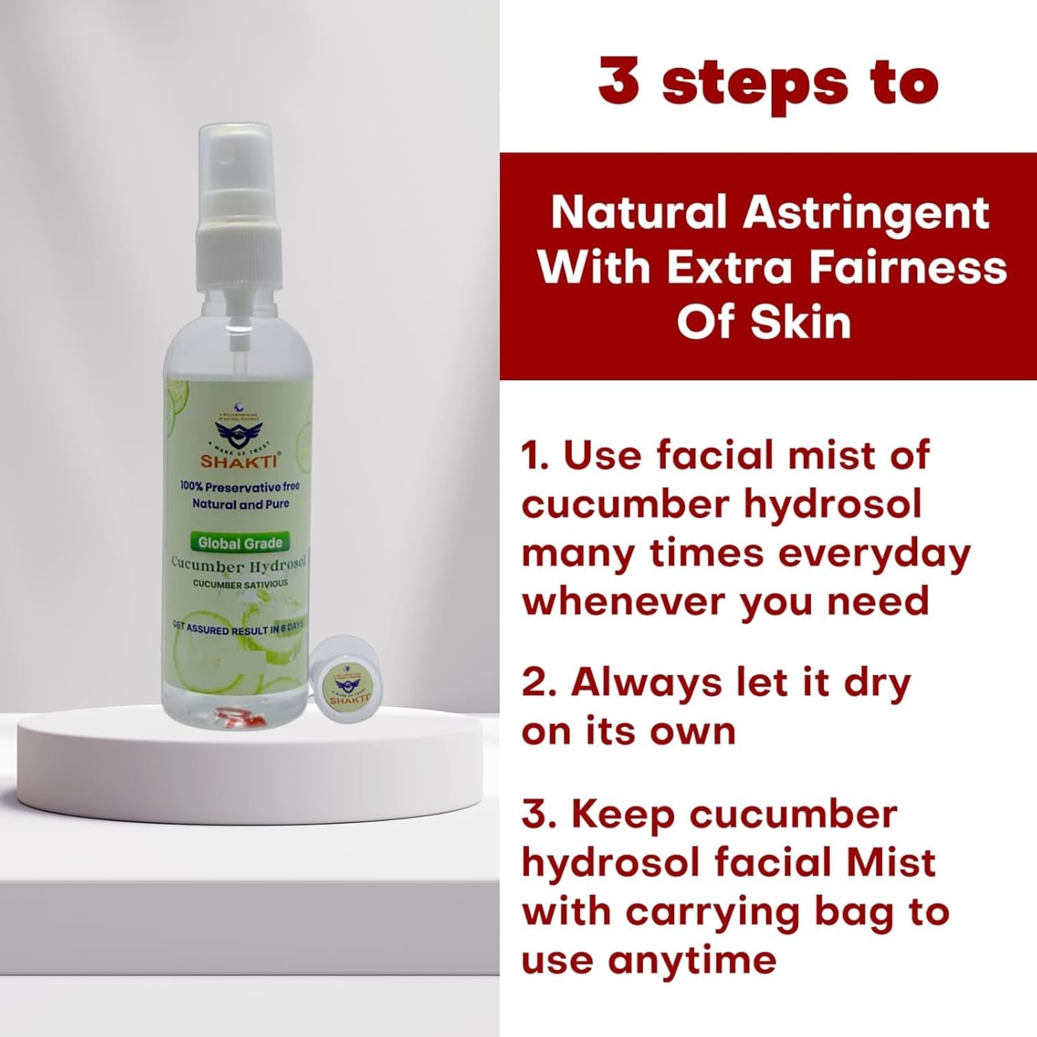 SHAKTI NATURAL Cucumber Face Toner 51ml | Enriched with Cucumber Extract & Vitamin C | Reduces Inflammation, Prevents Acne, Controls Oil & Removes Makeup | Alcohol-Free Facial Toner for Men & Women | Perfect for Daily Skincare Routine & Post-Workout Refreshment