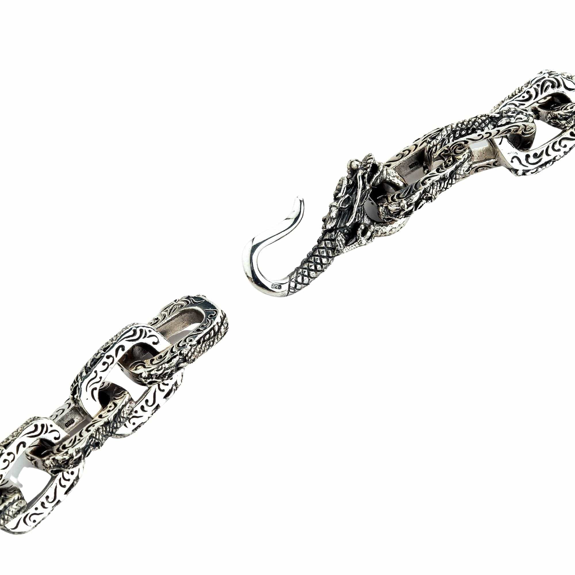 Dragon Link Sterling Silver Men's Biker Necklace - Gothic Punk Jewelry for Men - Perfect for Motorcycle Riders, Rock Fans & Edgy Fashion