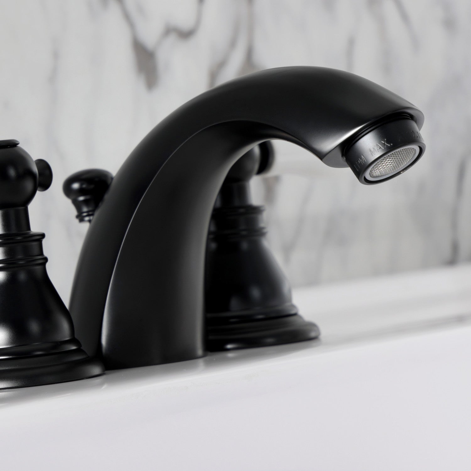 American Patriot KB950APL Matte Black Two-Handle 3-Hole Mini Widespread Bathroom Faucet with Pop-Up Drain - Perfect for Modern Vanities and Small Bathroom Spaces