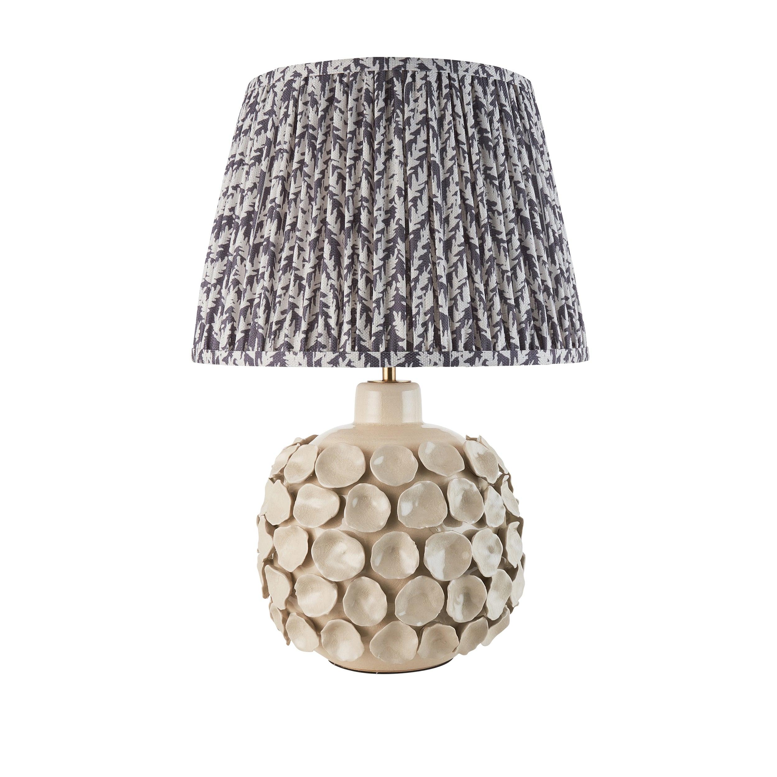 Borello Ivory Ceramic Table Lamp with 35cm Pearl Grey Leaf Shade - Elegant Home & Office Lighting for Living Room, Bedroom, or Study