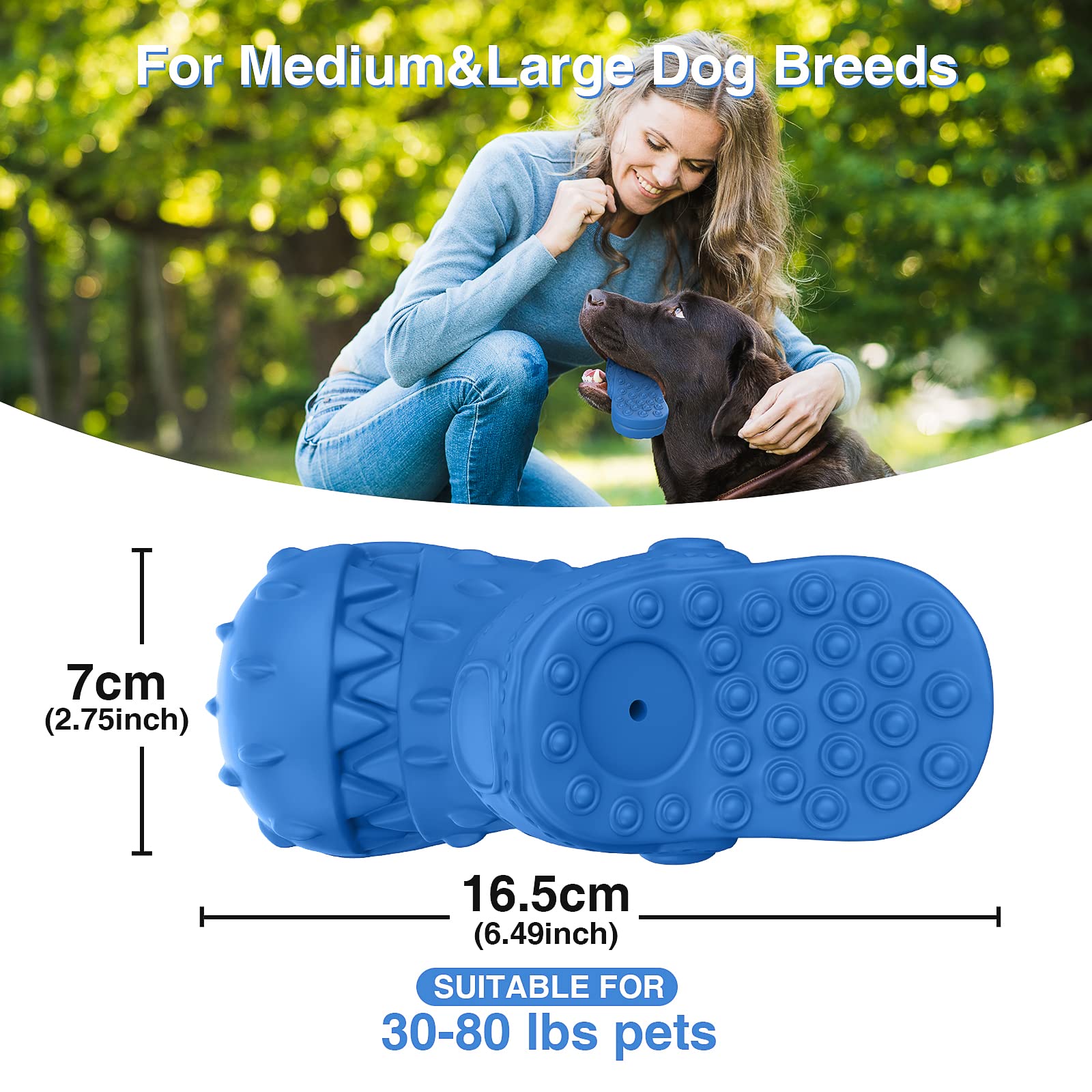 Indestructible Dog Toys for Aggressive Chewers - Durable Chew Toys for Medium & Large Dogs - Heavy Duty Squeaky Slipper Toy (Blue) - Perfect for Playtime, Training & Anxiety Relief