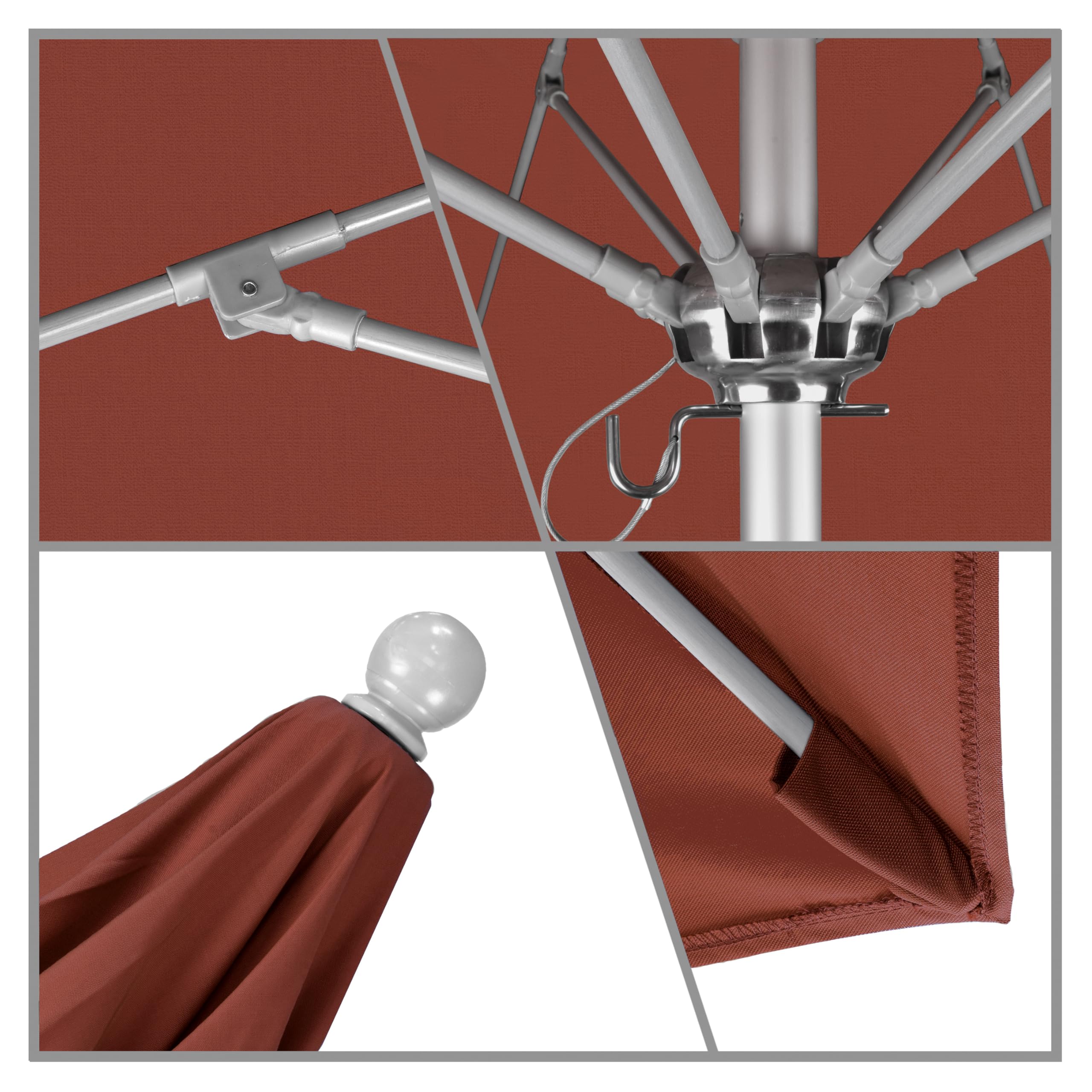 California Umbrella 7.5' Round Venture Series Commercial-Grade Patio Umbrella with Push-Open Pin Stop - Silver Finish & Sunbrella Terracotta Fabric for Outdoor Dining, Poolside Lounging, and Backyard Relaxation