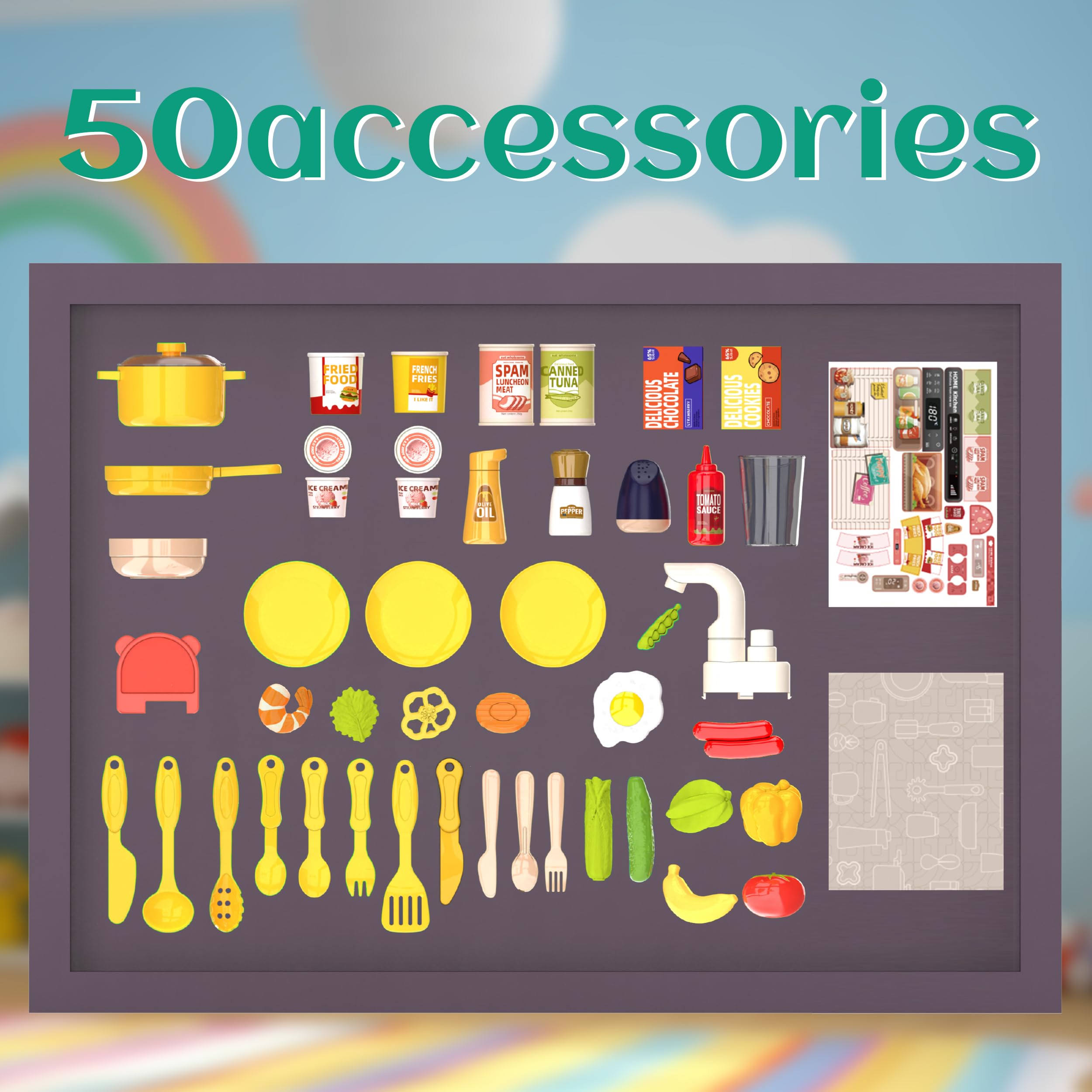 Interactive Kids Kitchen Play Set with 50Pcs Pretend Food & Cooking Toys - Realistic Sound Effects & Simulated Functions for Toddlers Ages 2-12 - Pretend Play, Role Play & Early Learning (Pink) | Perfect for Birthday Gifts, Preschool Education & Family Fun Time