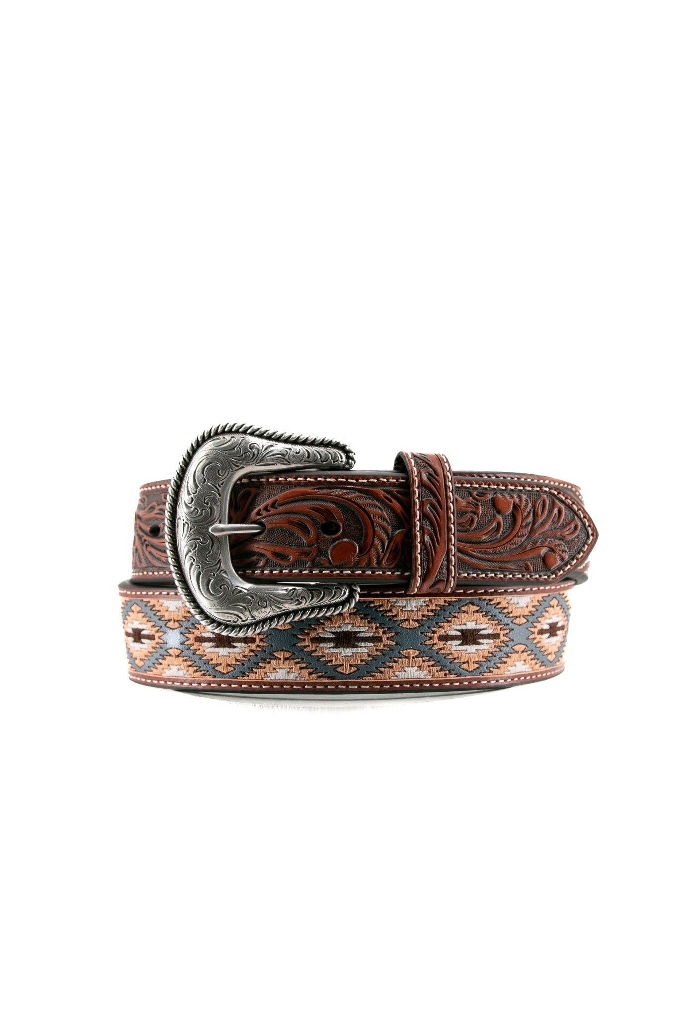 Nocona Western Leather Embroidered Multi-Colored Cowboy Belt for Men | Handcrafted Genuine Leather Rodeo Belt | Perfect for Country Music Festivals & Western Rodeo Events