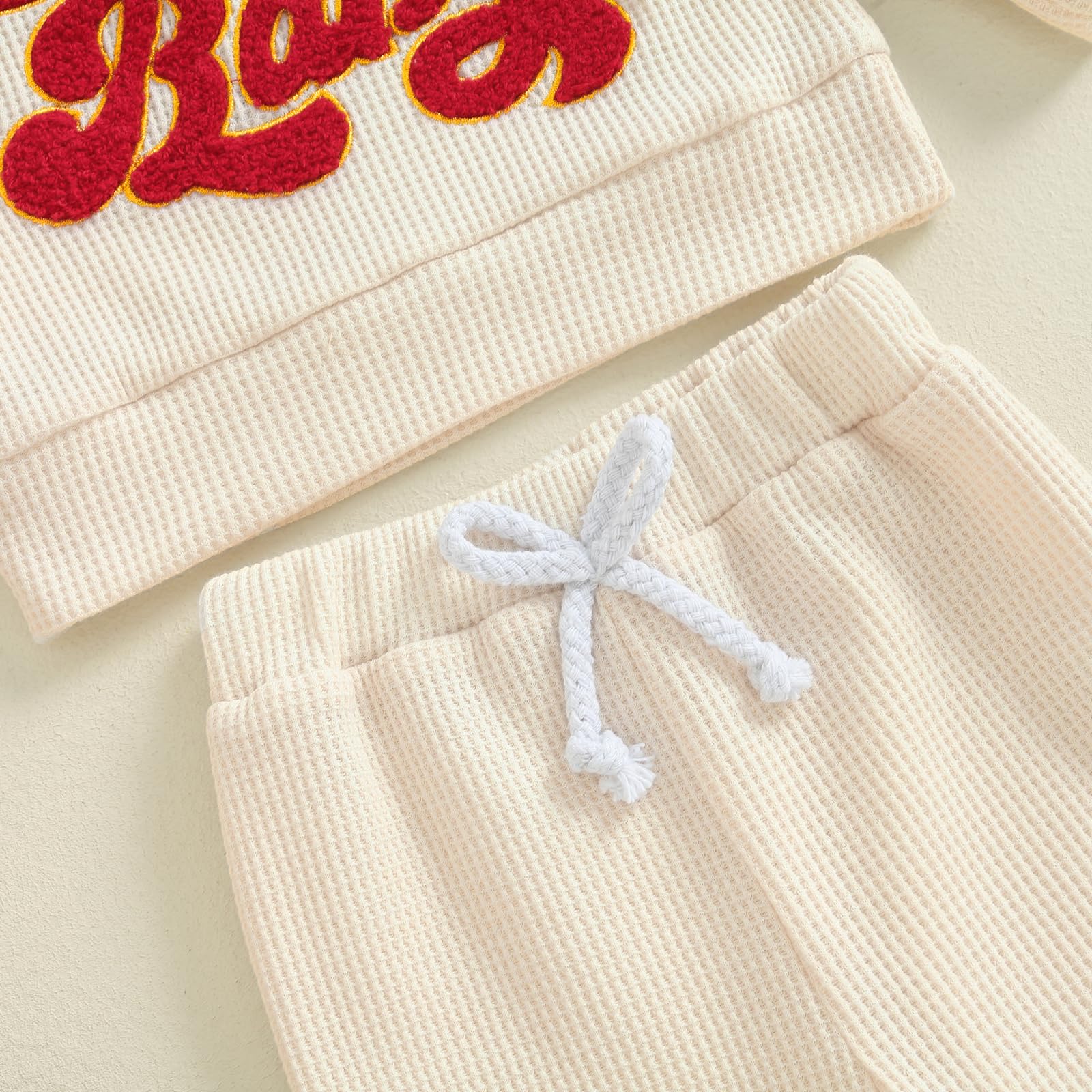 MBMSHEGH Baby Boy & Girl Christmas Waffle Outfit Set - Letter Embroidery Long Sleeve Sweatshirt with Elastic Waist Pants (2-Piece) | Holiday Family Photos & Winter Party Outfit