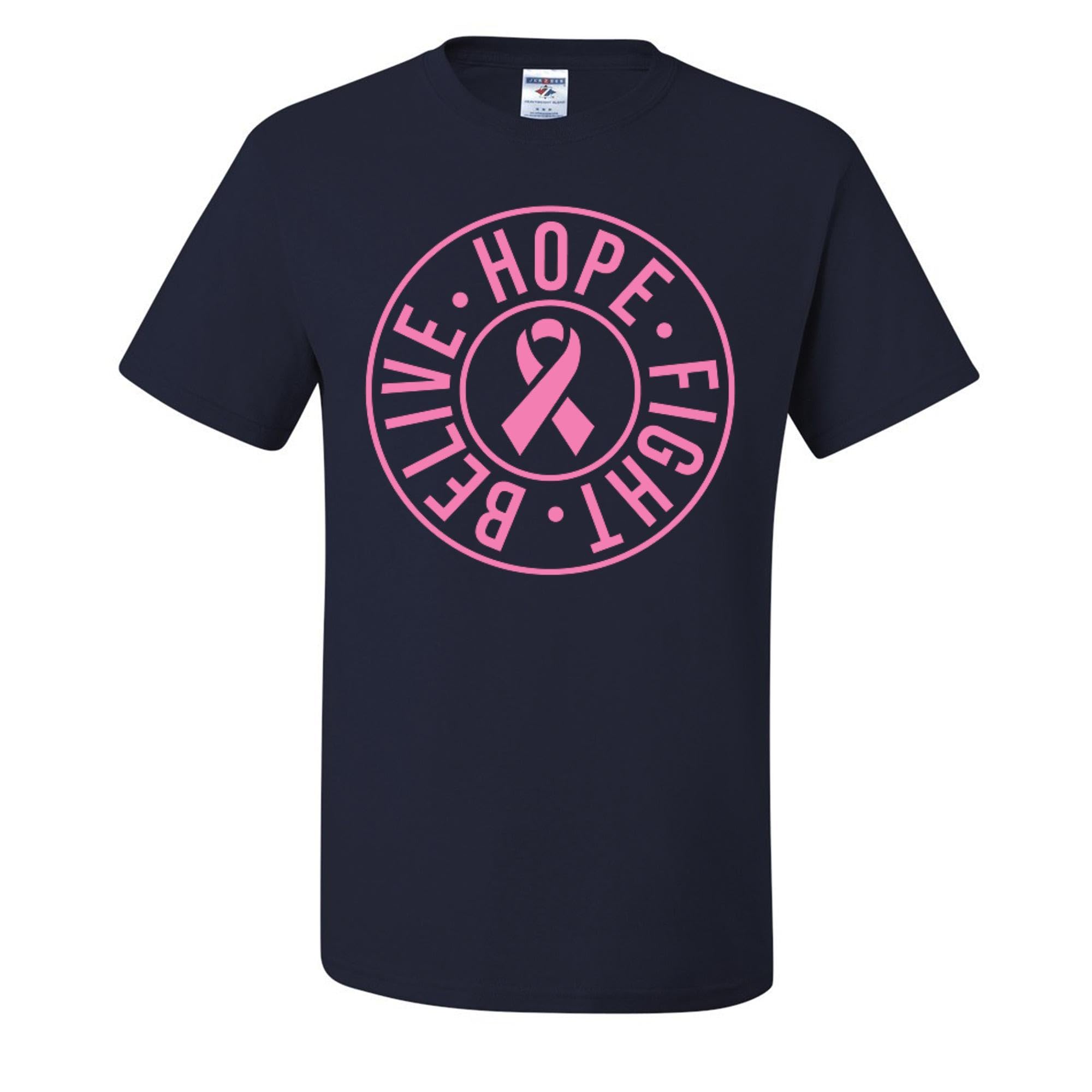 Wild Custom Apparel Believe Hope Fight Breast Cancer Awareness Graphic Men's T-Shirt - Comfortable Cotton Tee for Cancer Support, Fundraising Events & Everyday Wear