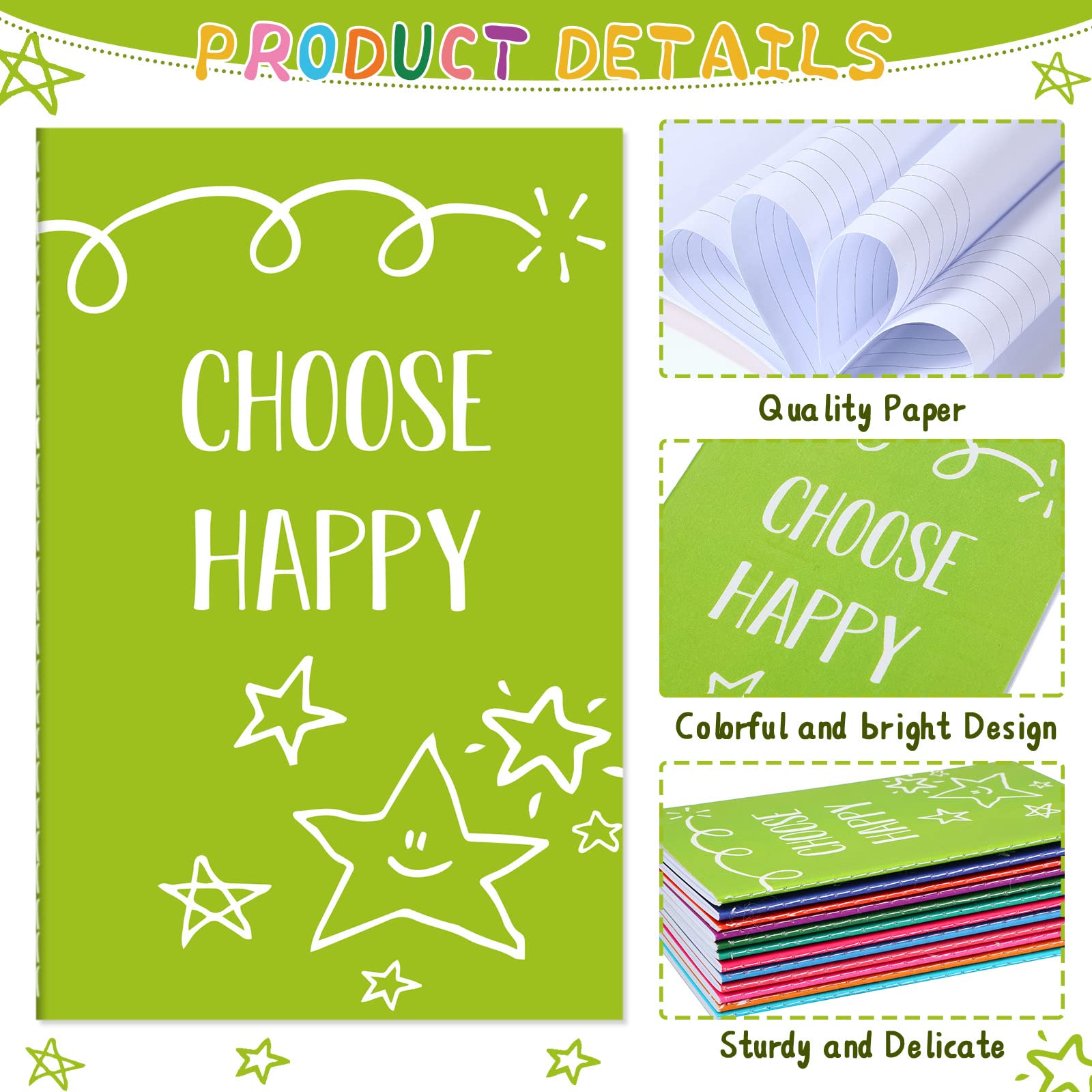 24-Pack Mini Colorful Notebooks Bulk - Funny Motivational Journals & Inspirational Notepads - Small Pocket Notebook for Teachers, Office Prizes, Travel & Daily Journaling (Happy Style)