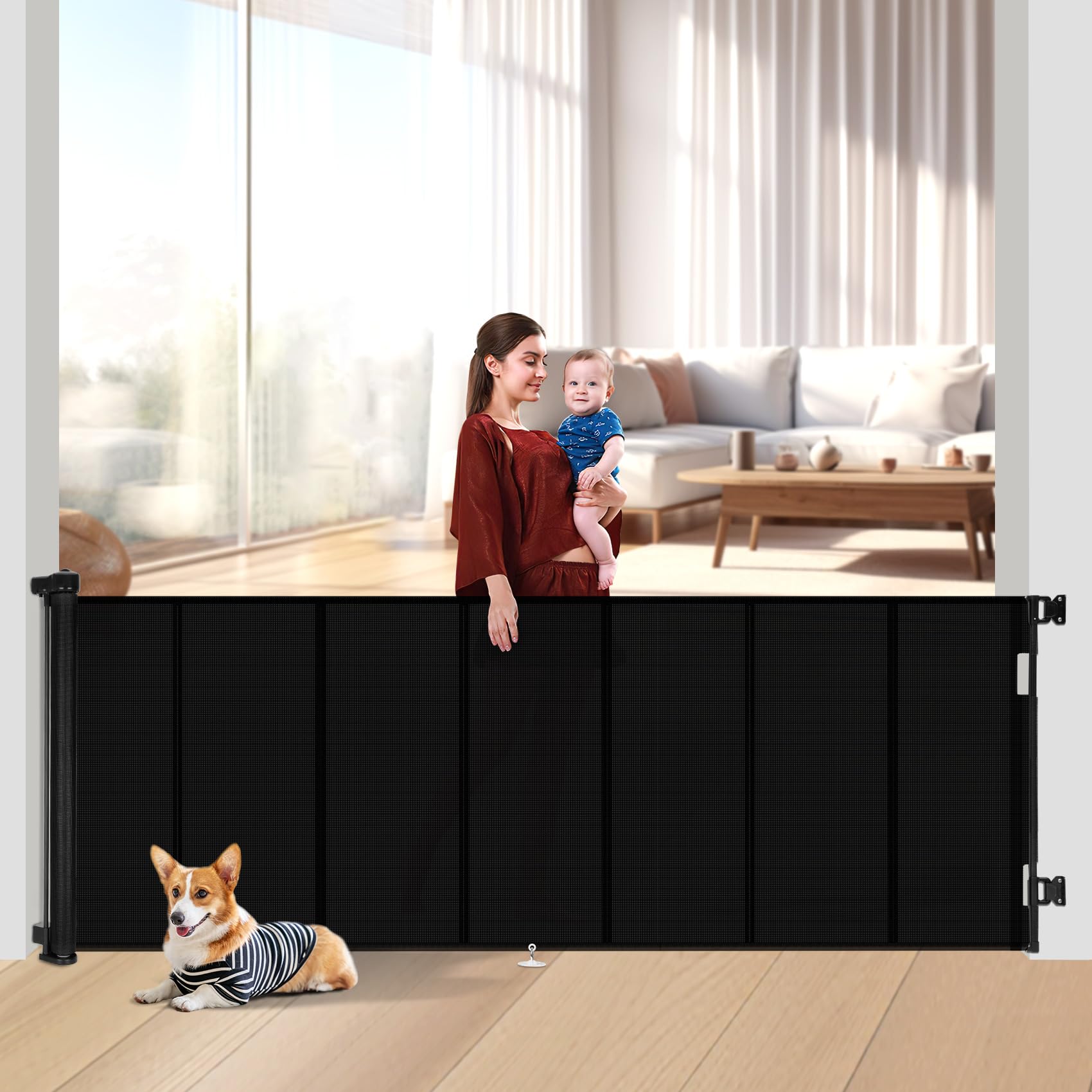 Upgrade 120 Inch Extra Wide Retractable Baby Gate with Reinforced Strip Design - 10ft Expandable Pet Gate, 42