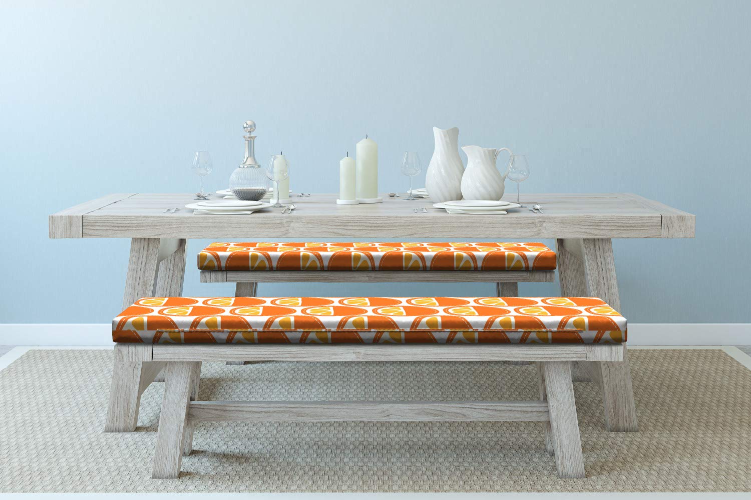 Ambesonne 2-Pack Fruit Bench Cushion Set - Orange Citrus Slice Cartoon Design, 45