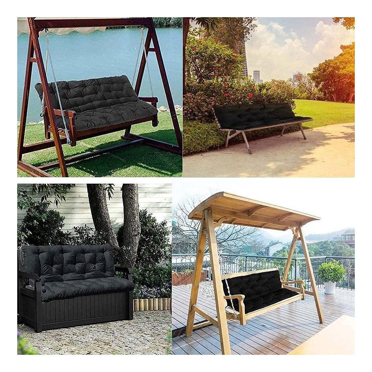 **Replacement Swing Chair Cushion – Soft Waterproof Garden Bench Cushion with Backrest & Non-Slip Ties – 40x59 Inch Dark Grey – Perfect for Porch, Patio & Outdoor Relaxation**