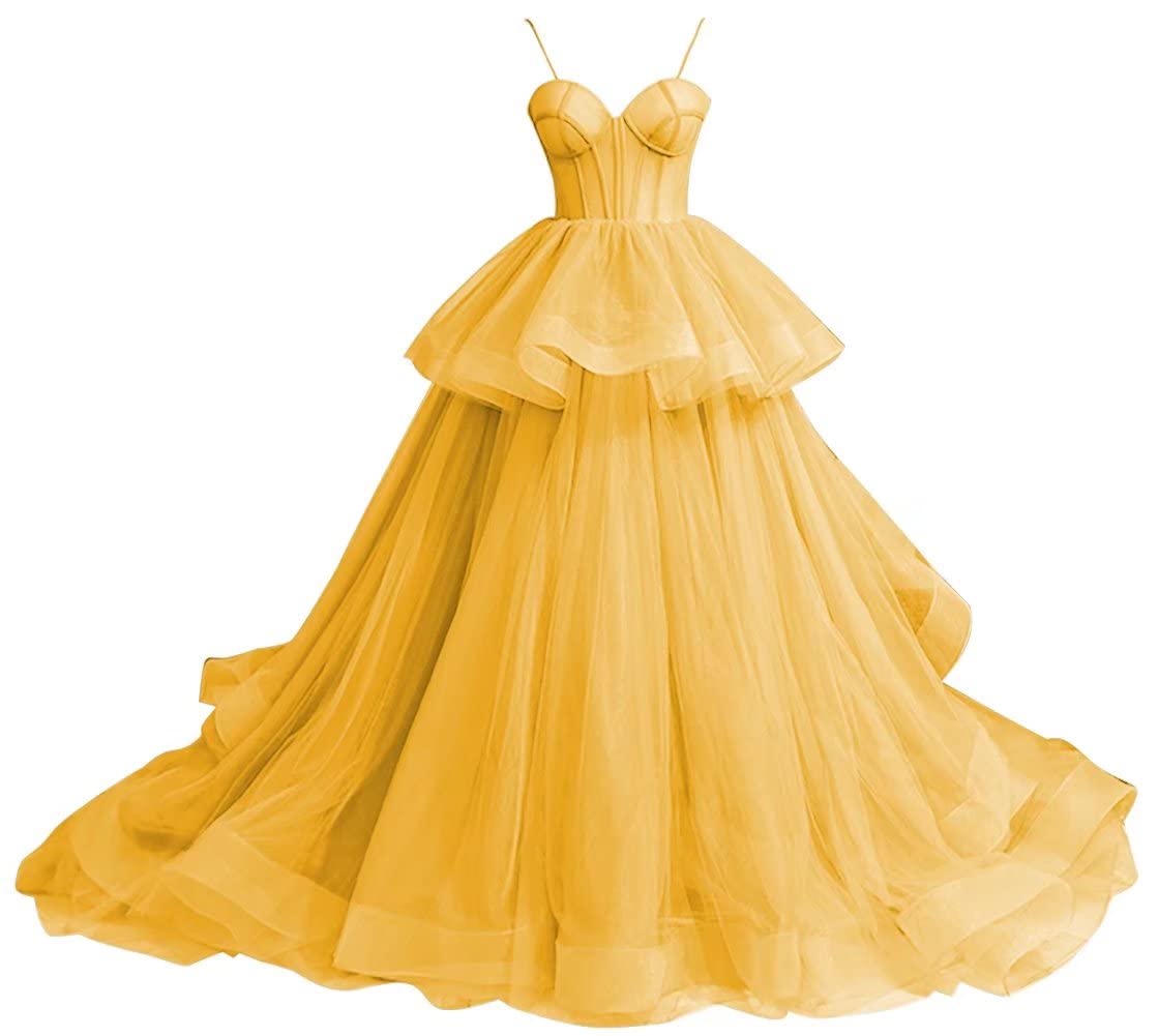 Elegant Women's Puffy Prom Dress - Long Sweetheart Neckline Tulle Ball Gown A-Line Spaghetti Strap Evening Gown for Princess Party, Homecoming, Quinceañera & Formal Events