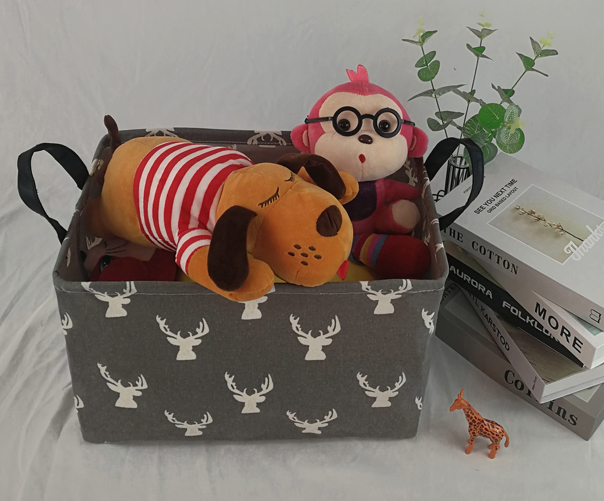 Waterproof Rectangle Toy Storage Bin - Nursery Hamper, Kids Bedroom Organizer, Laundry Basket & Home Decor Shelf (Grey Deer) | Perfect for Baby Gifts, Closet Storage & Playroom Organization