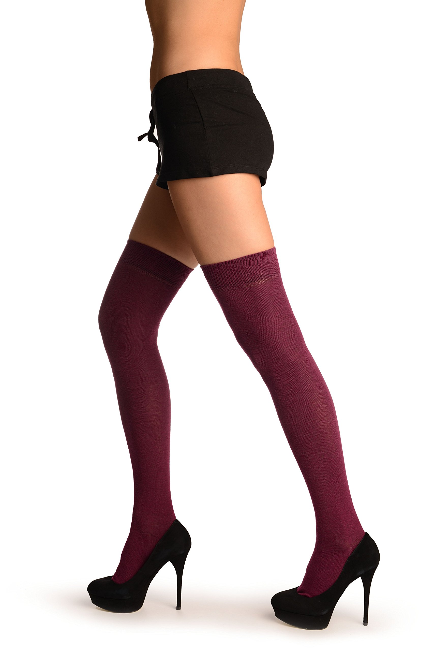 LissKiss Plain Maroon Over The Knee Socks - Purple Thigh High Socks for Women | Fashionable & Comfortable Knee-High Stockings for Winter, Cosplay, and Office Wear