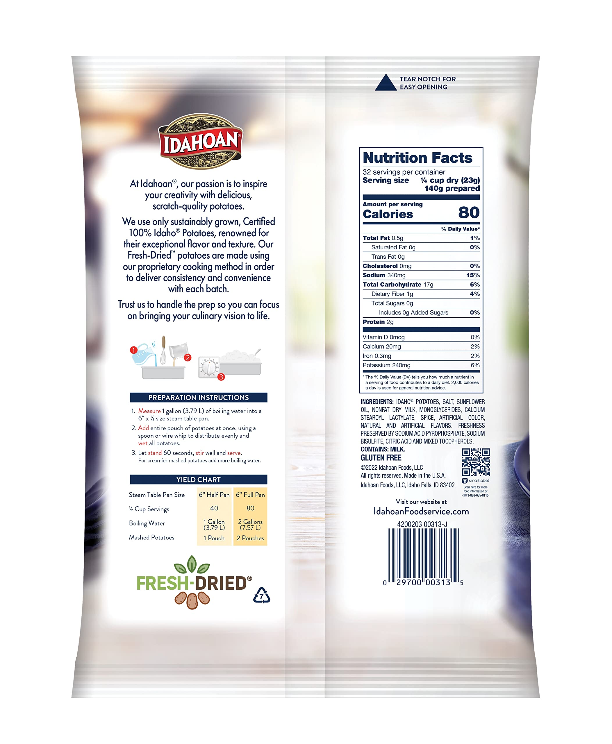 Idahoan Creamy Classic Mashed Potatoes - 26 oz Pouch (Pack of 12) | Instant Mashed Potato Mix | Easy Homemade Side Dish for Thanksgiving, Potlucks & Family Dinners