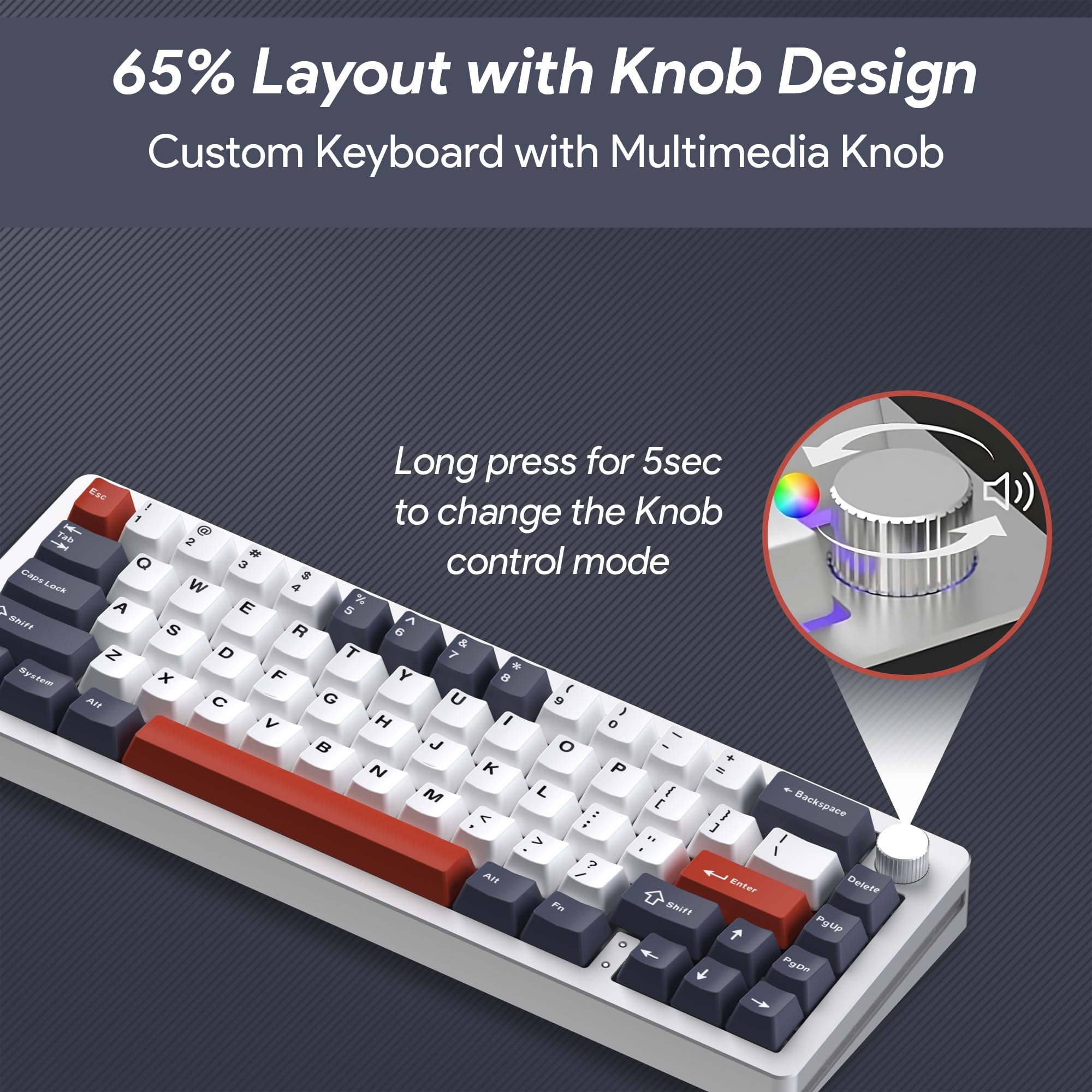 EMB Nabi Series NB1 65% Wireless Mechanical Gaming Keyboard - 66 Keys, CNC Aluminum Frame, RGB Backlit, Hot-Swappable Switches, 4600mAh Battery, Milk Linear Switches, Wired/Bluetooth/2.4G Connectivity (Silver/Blue) - Perfect for PC Gaming, Office Work, and Typing Enthusiasts