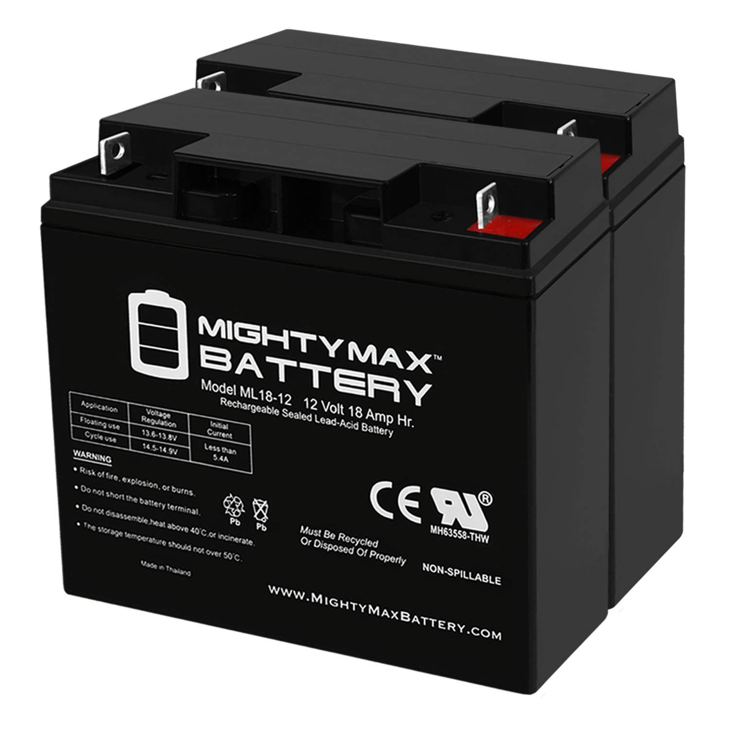 Mighty Max 12V 18AH SLA Rechargeable Battery - 2 Pack for Radio Communications, Telemeter & Emergency Backup Power | Long-Lasting Performance for Ham Radios, Security Systems & Solar Applications