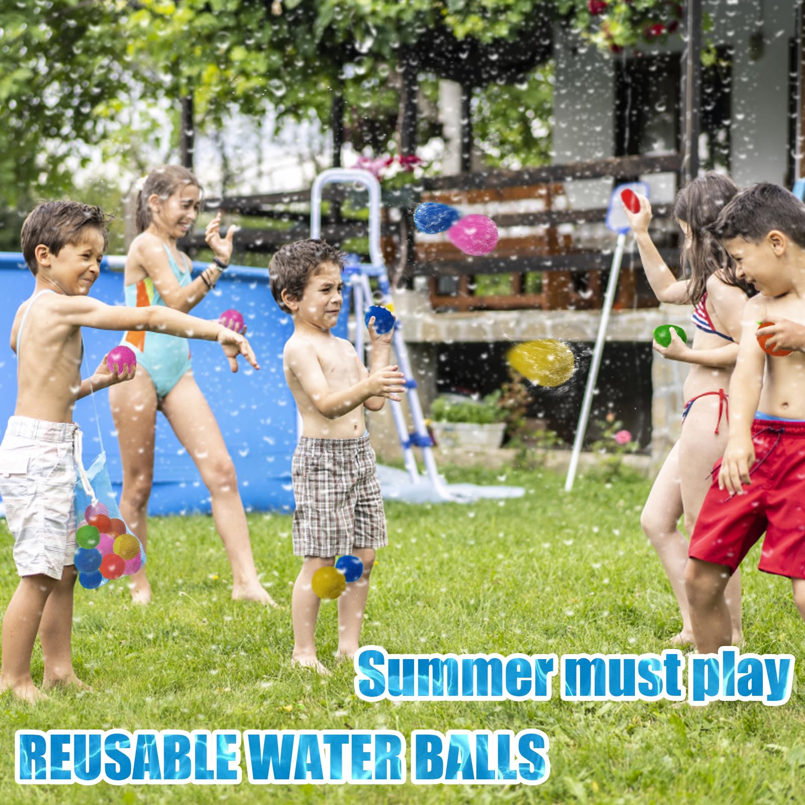 QPEY 60 PCS Reusable Water Soaker Balls - Eco-Friendly Water Balloons for Outdoor Summer Fun | Splash Games for Kids & Adults at Pool, Beach, Backyard & Parties | No Mess, Refillable Water Toys for Hot Days