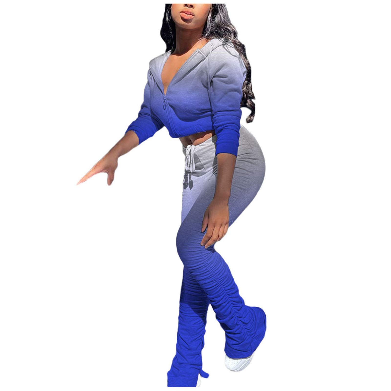Vickyleb Women's Gradient Color Zipper Lounge Wear Set - Sporty Tops & Pants Comfy Outfit for Yoga, Gym, and Casual Wear