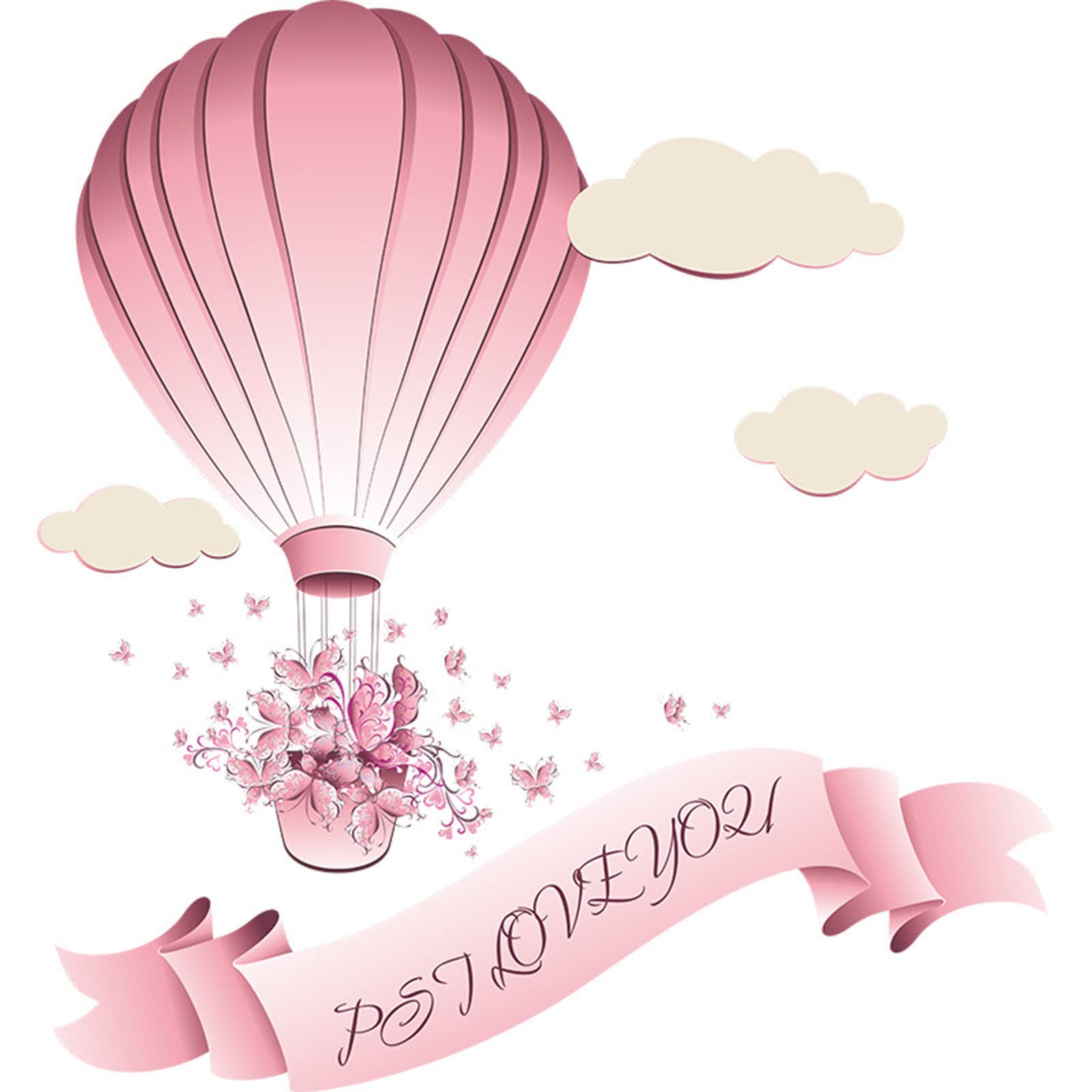 Colorful Air Balloon Butterfly Cloud Wall Stickers - Home Decor for Bedroom, Living Room, Porch - Removable Wall Art Decals - Perfect for Nursery, Kids Room & Party Decorations (As Shown, One Size)
