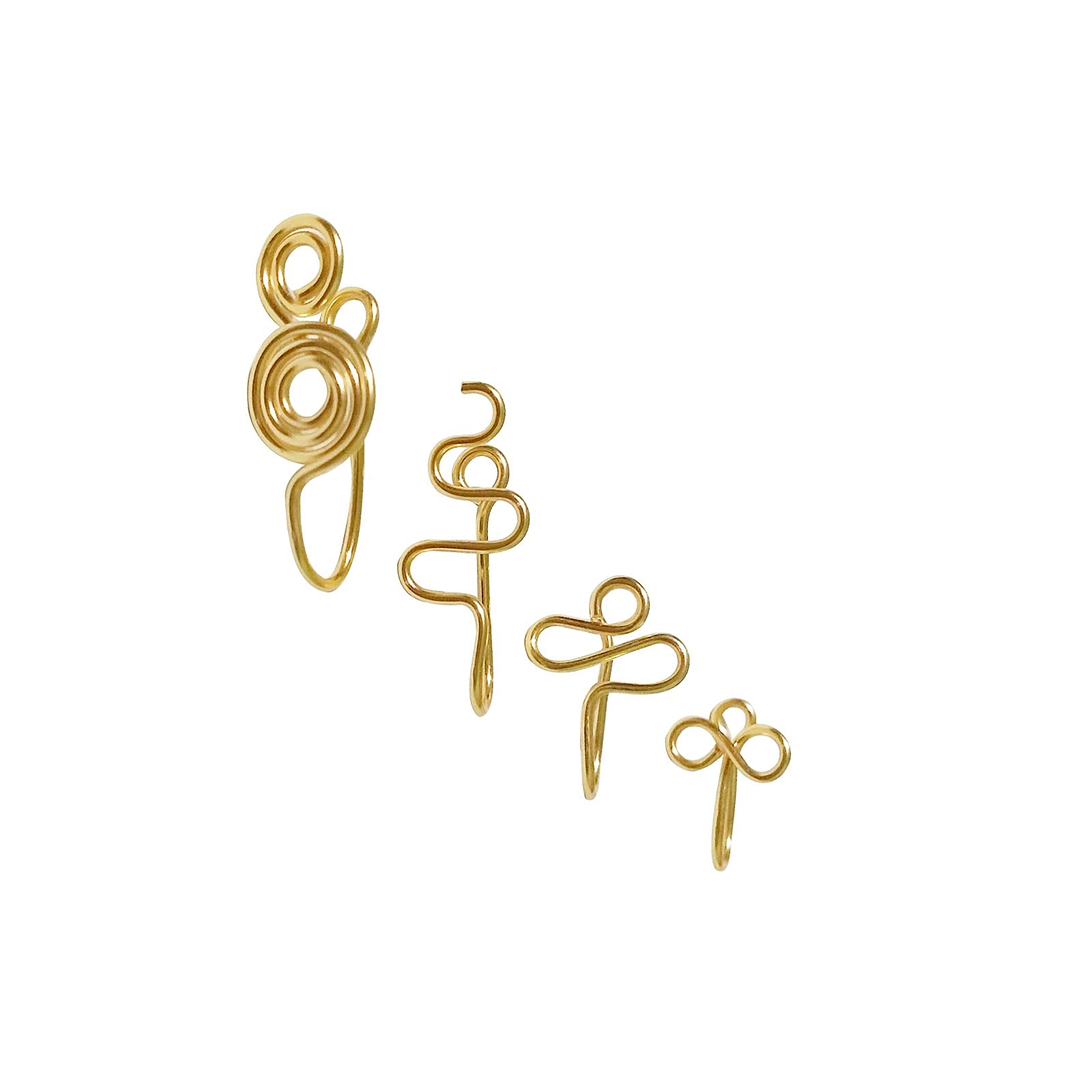 Gold Clip-On Nose Ring Set of 4 - Non Piercing Fake Nose Cuff - African Style Nose Jewelry for Women - Perfect for Parties, Festivals and Boho Fashion Looks