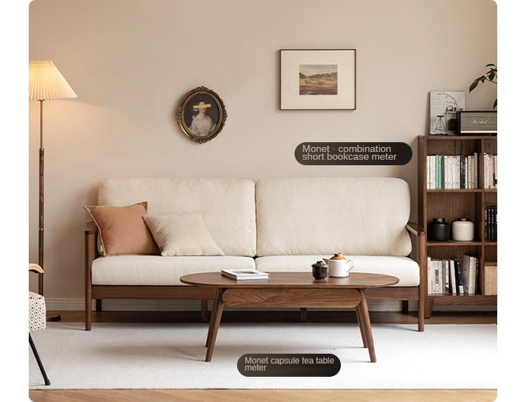 Modern Black Walnut Solid Wood Sofa - Durable & Stylish Living Room Furniture for Home & Office Use