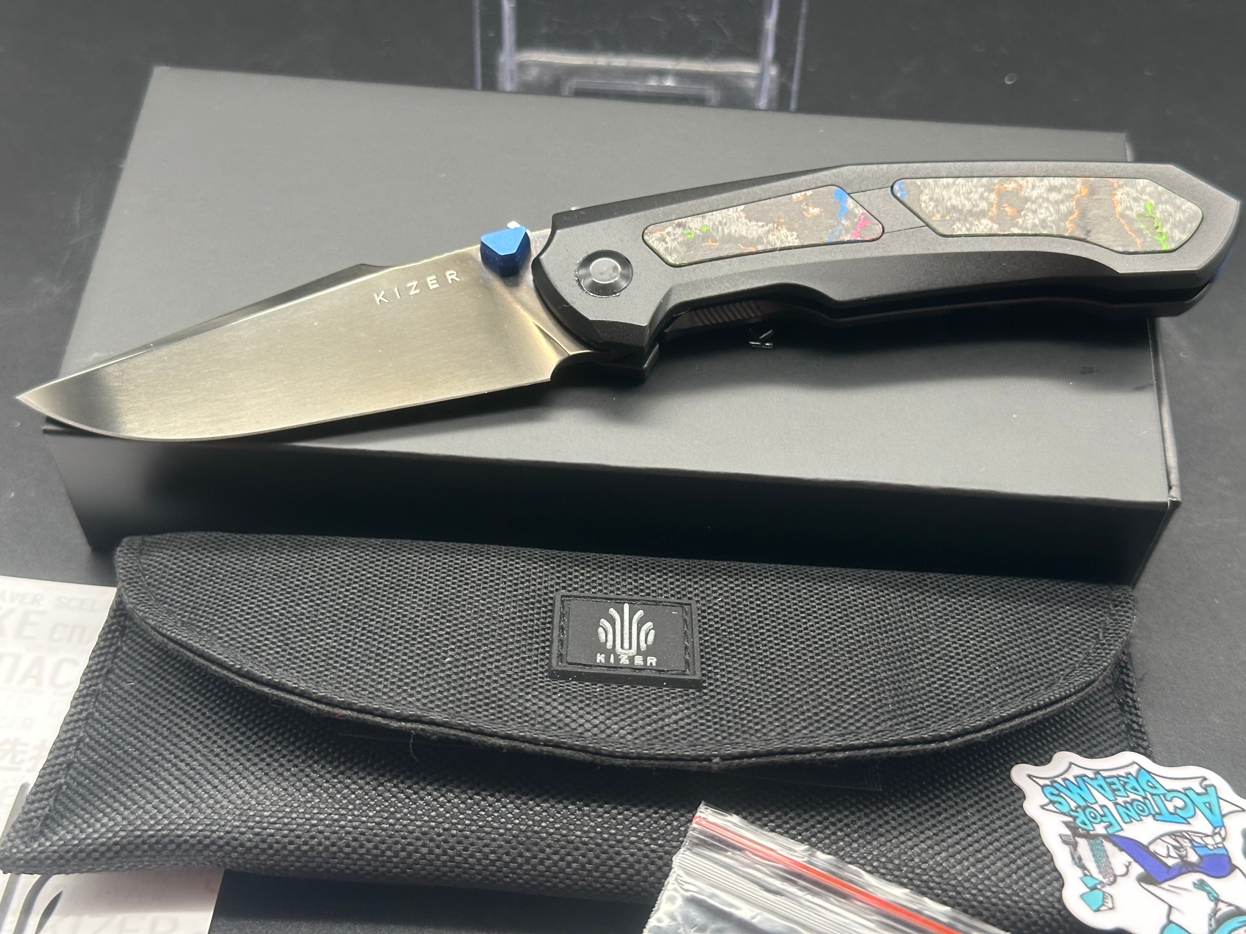 Kizer FEWEED Pocket Knife - S45VN Steel Blade with Titanium Handle & Camo Carbon Fiber Inlay - Perfect for EDC, Outdoor Adventures, and Survival Gear