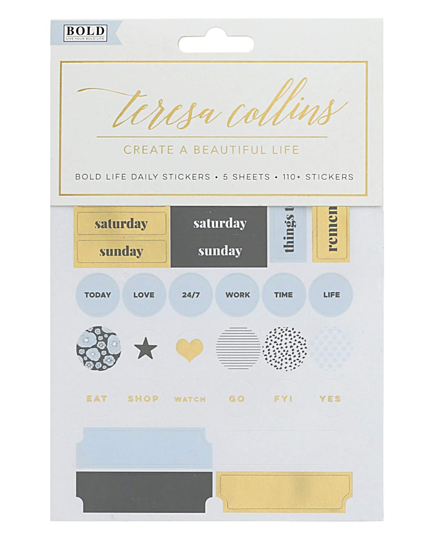 Teresa Collins Bold Life Daily Sticker Set - 5 Sheets of Inspirational Decorative Stickers for Planners, Journals, Scrapbooks & DIY Crafts