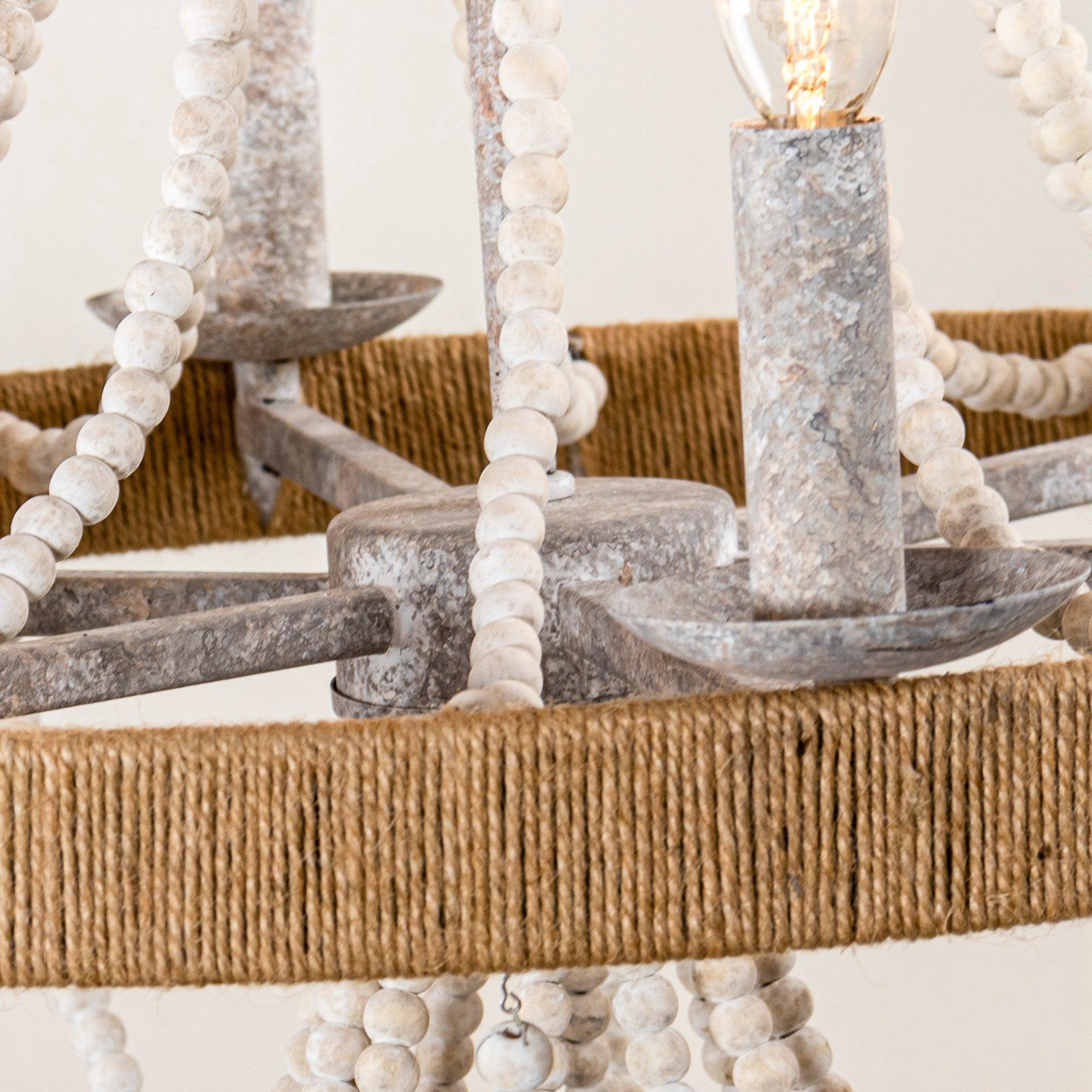 Chokio 6-Light Wood Bead Chandelier - Rustic Farmhouse Ceiling Light Fixture for Dining Room, Bedroom, or Living Room Decor