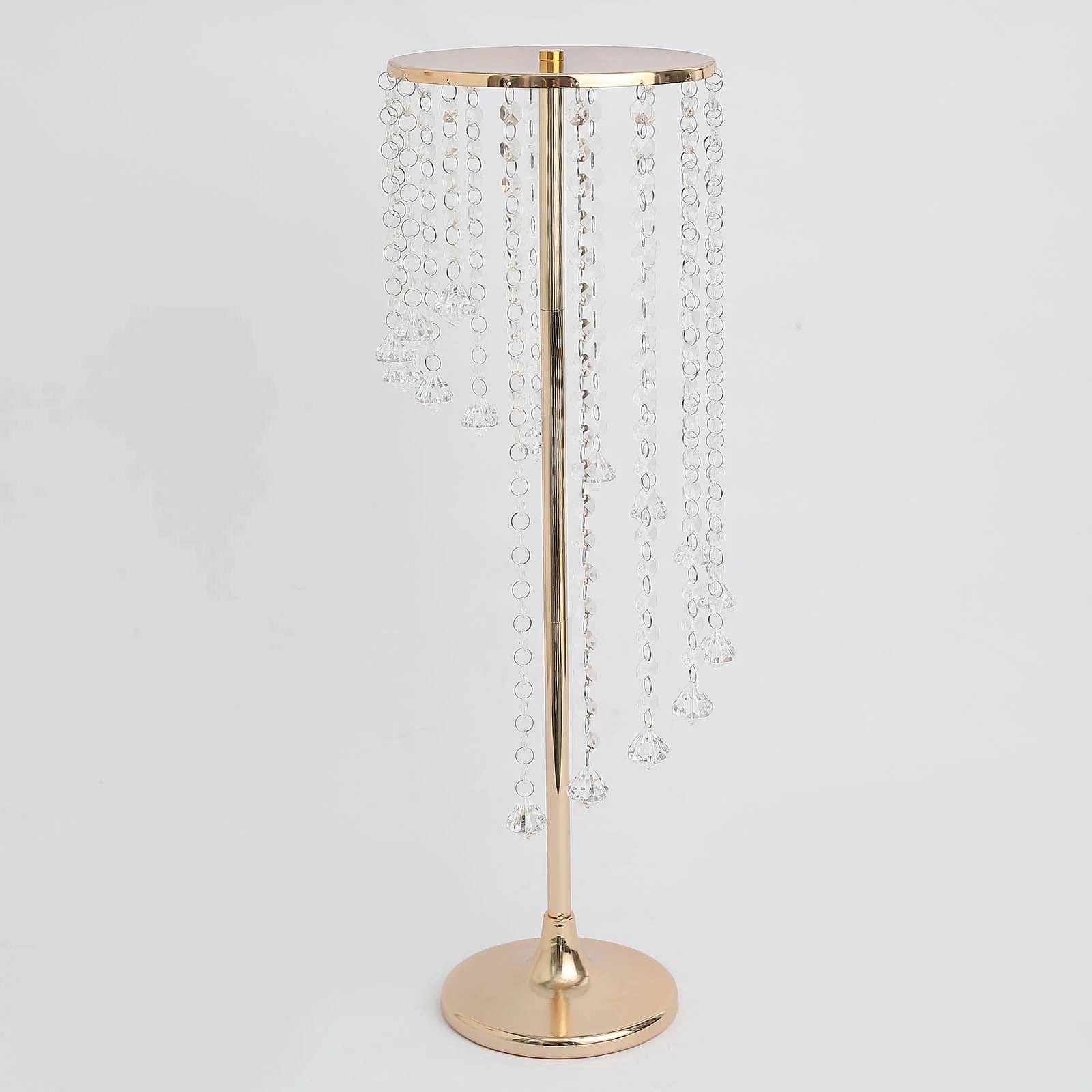 2 Pack Metal Flower Display Stands with Spiral Hanging Crystal Beads - Gold & Clear Wedding Centerpiece Decor for Table, Party, Home Decor